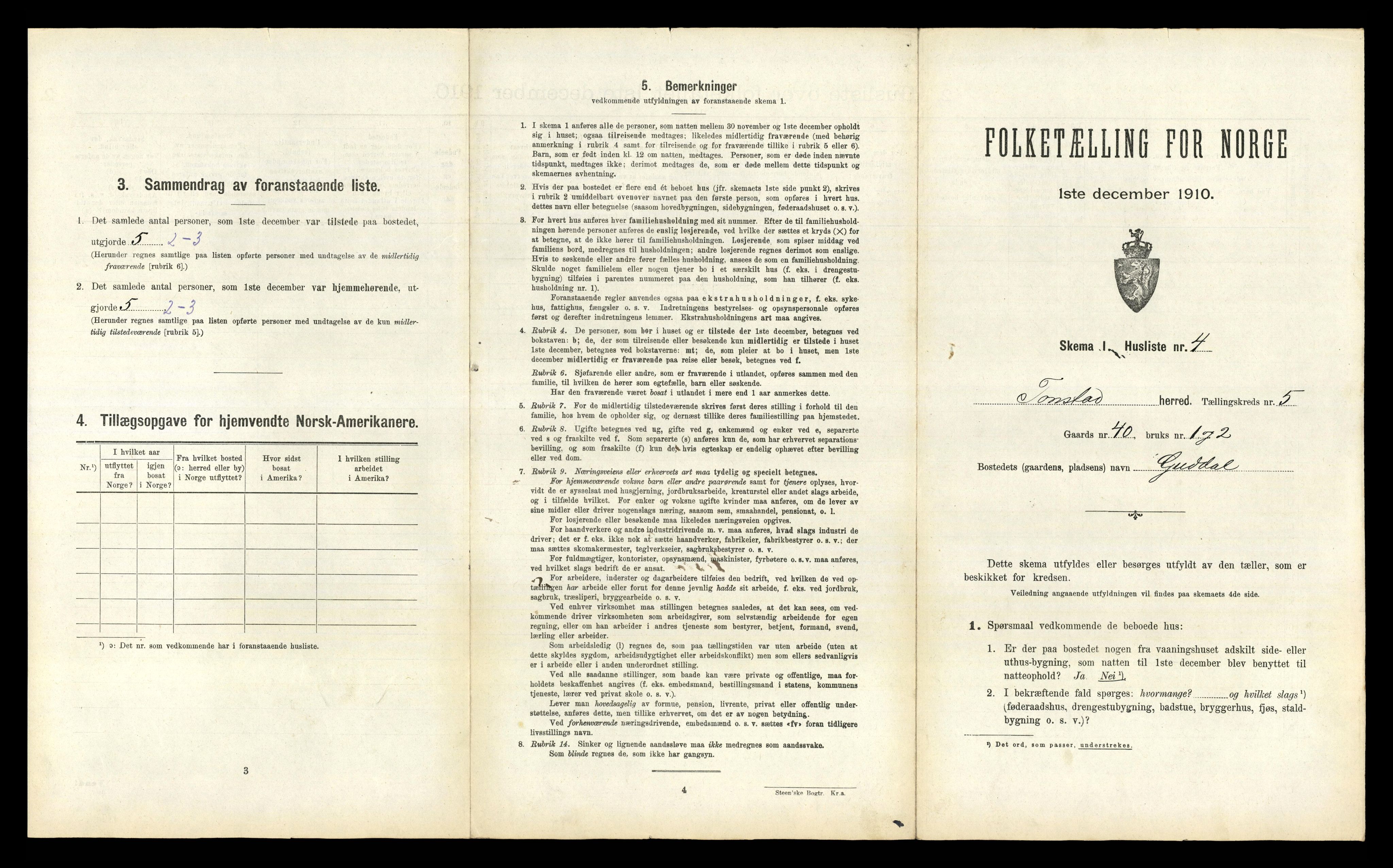 RA, 1910 census for Tonstad, 1910, p. 210