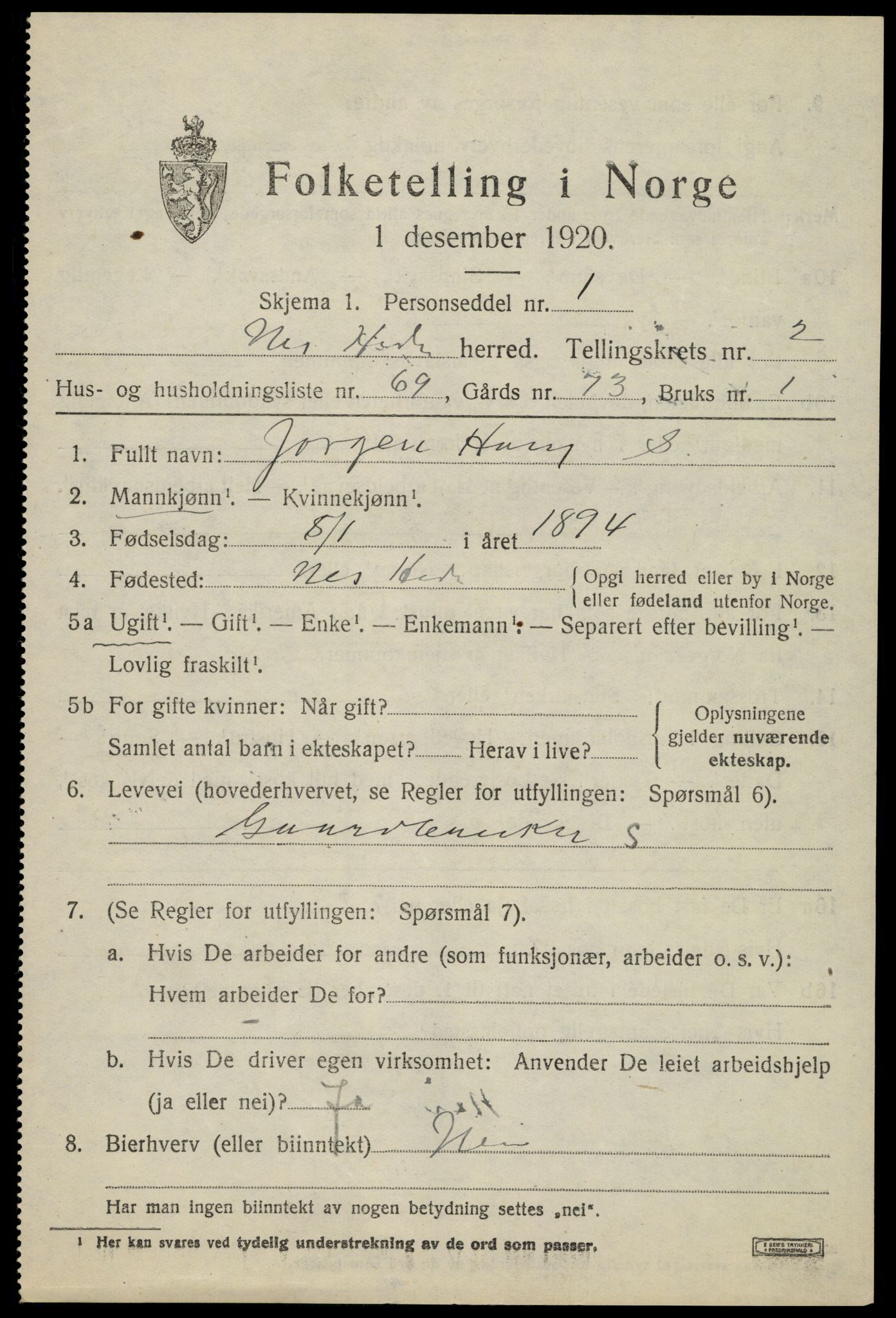 SAH, 1920 census for Nes (Hedmark), 1920, p. 3770