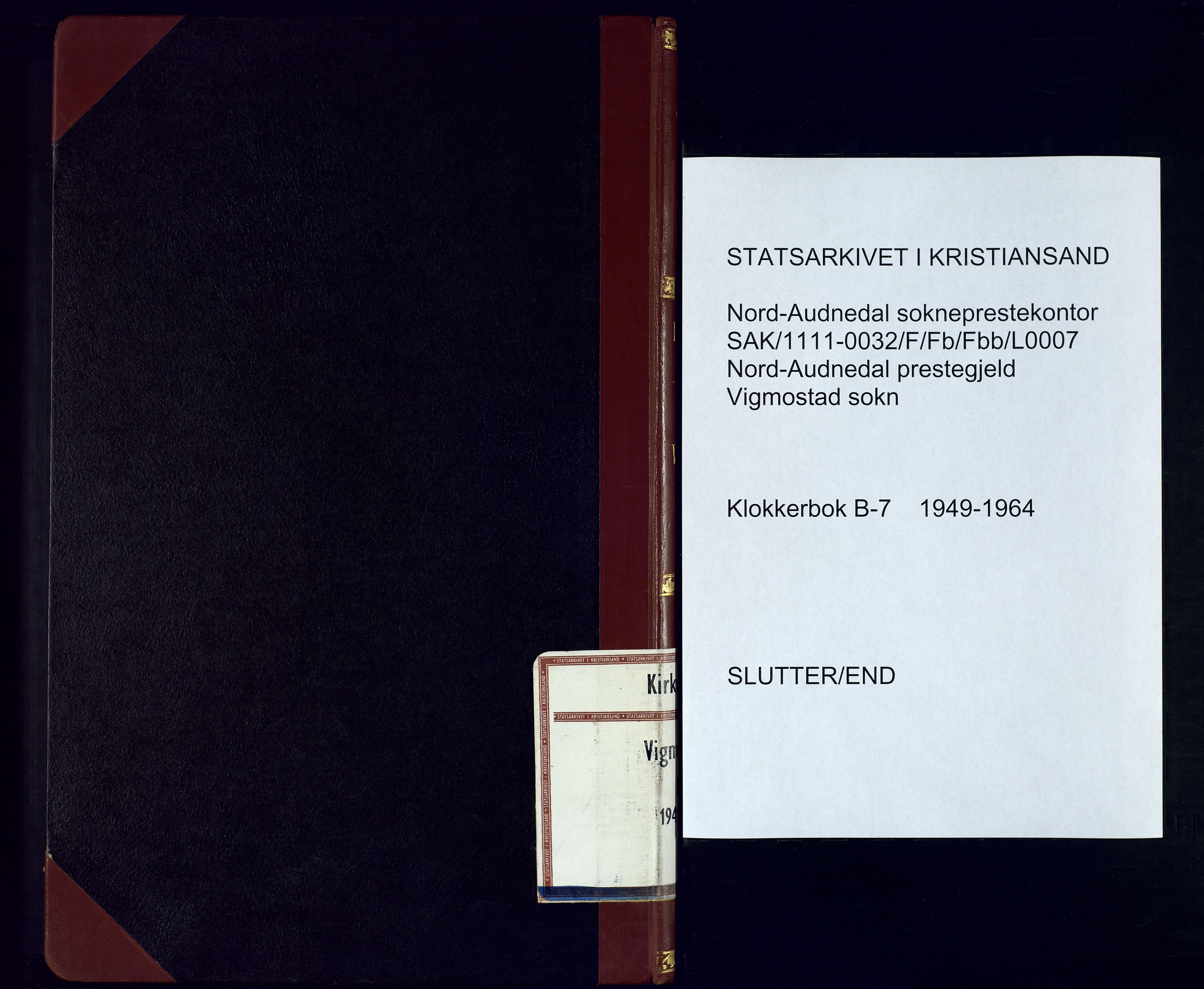 Nord-Audnedal sokneprestkontor, AV/SAK-1111-0032/F/Fb/Fbb/L0007: Parish register (copy) no. B-7, 1949-1964