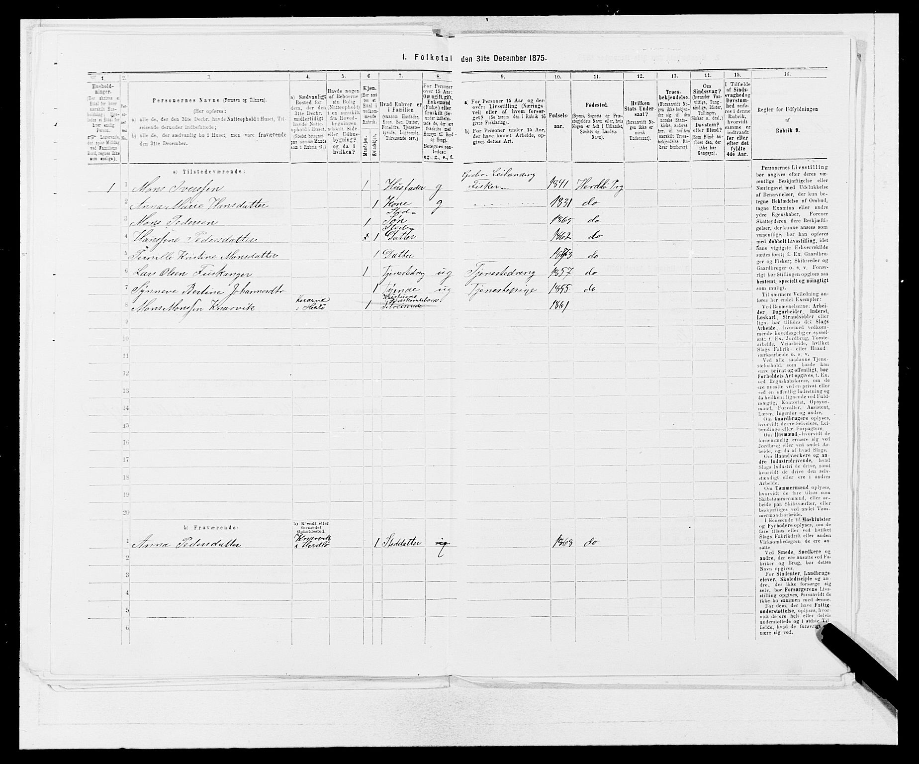 SAB, 1875 census for 1258P Herdla, 1875, p. 608