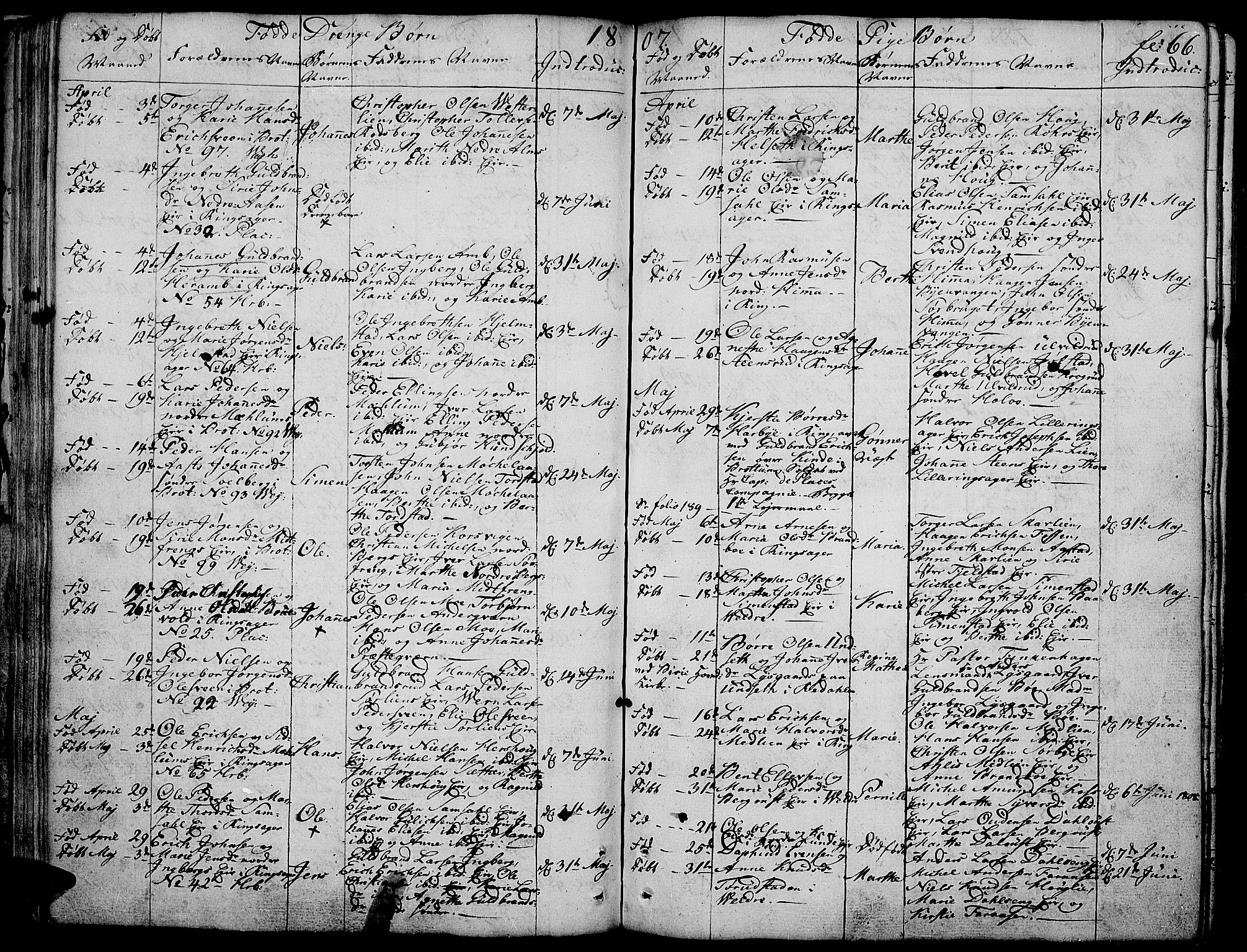 Ringsaker prestekontor, AV/SAH-PREST-014/K/Ka/L0004: Parish register (official) no. 4, 1799-1814, p. 66