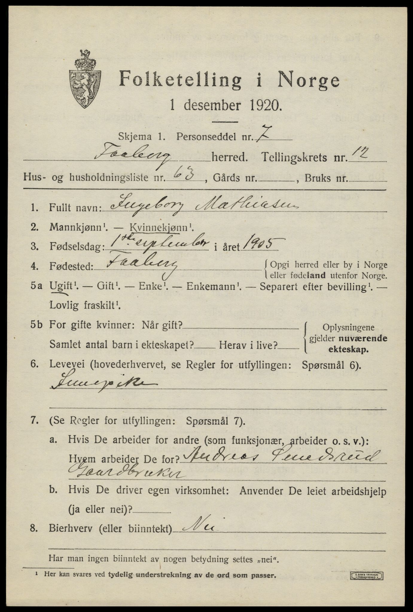 SAH, 1920 census for Fåberg, 1920, p. 13530