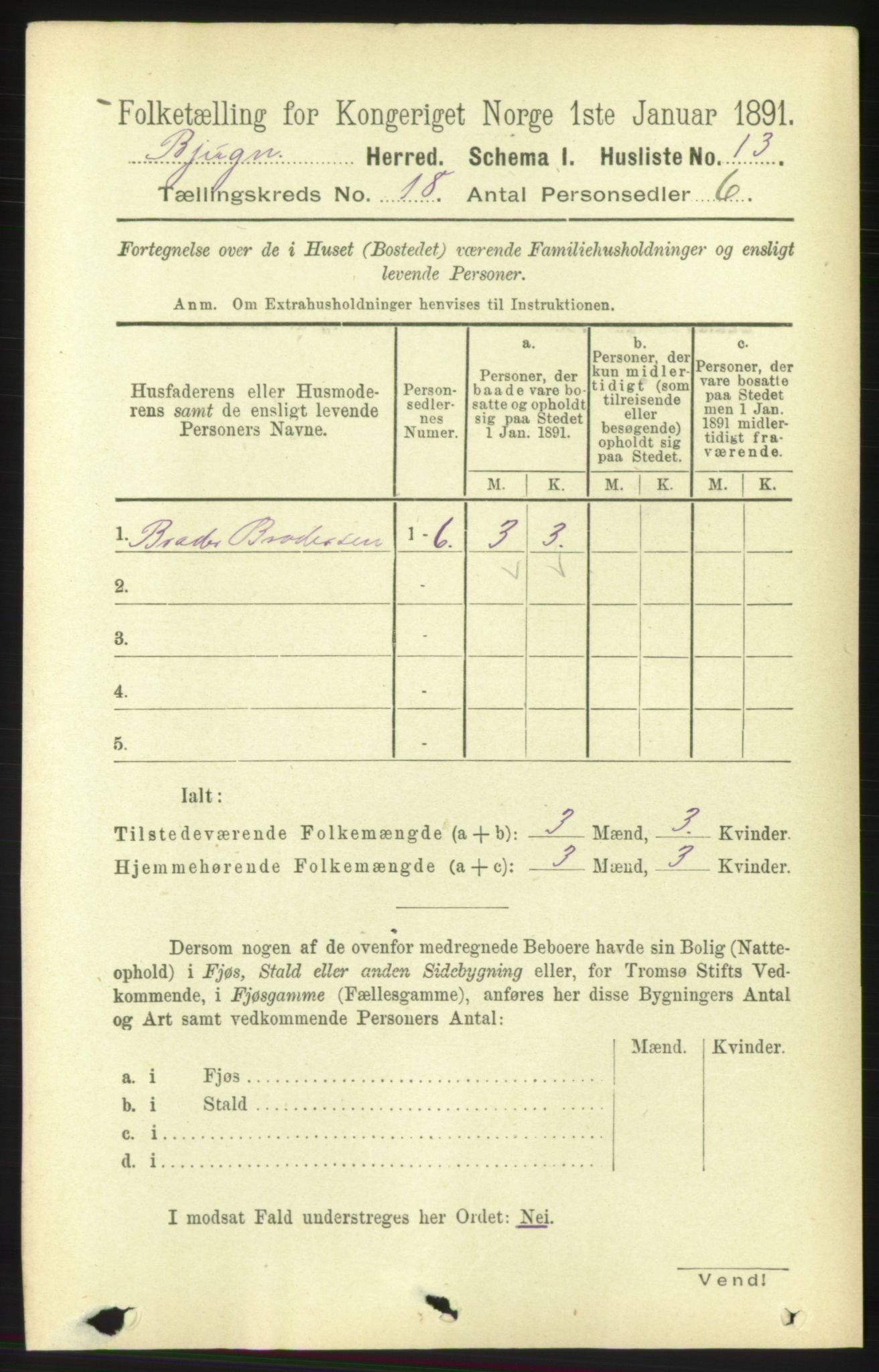 RA, 1891 census for 1627 Bjugn, 1891, p. 4913