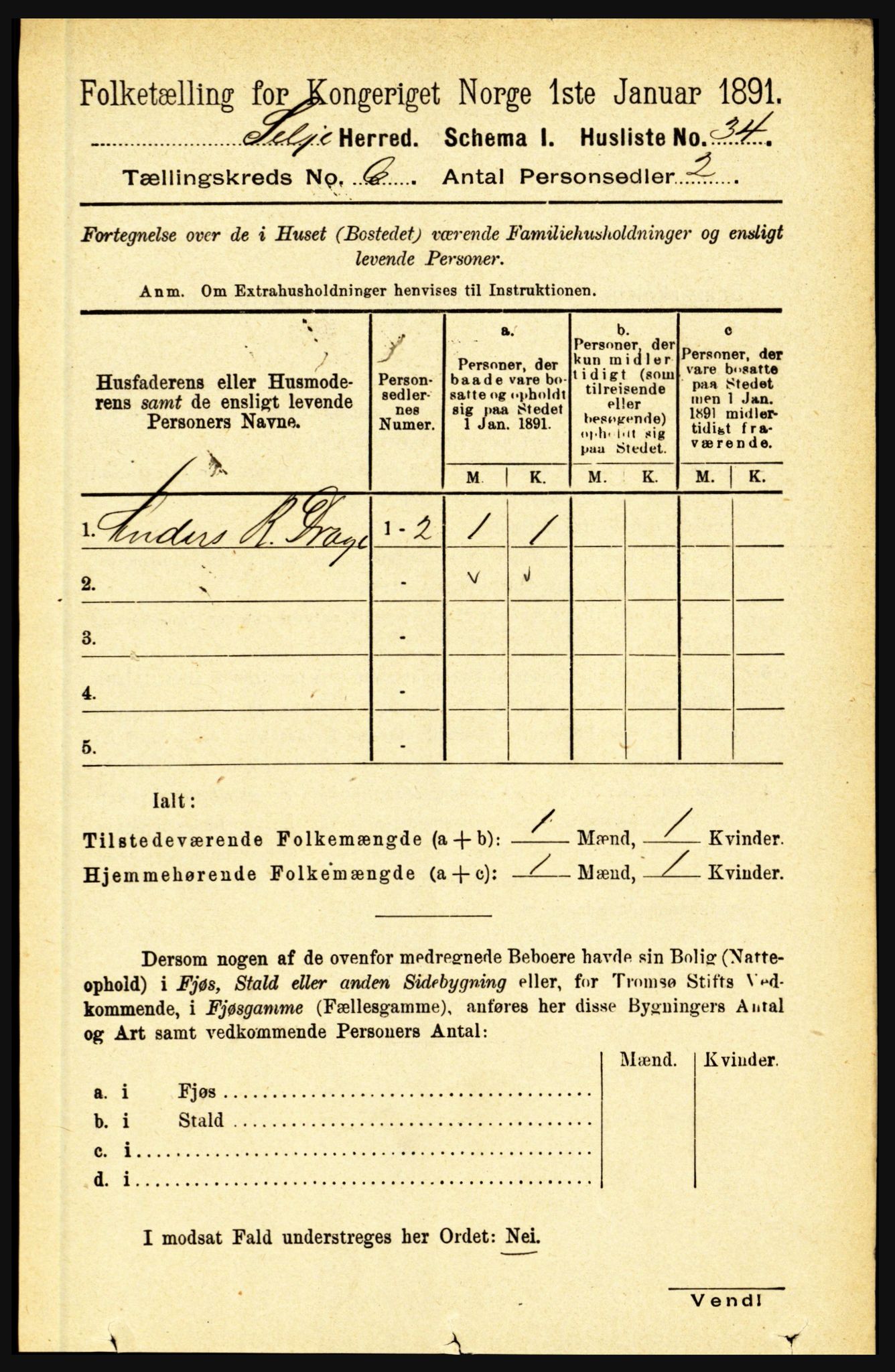 RA, 1891 census for 1441 Selje, 1891, p. 1650