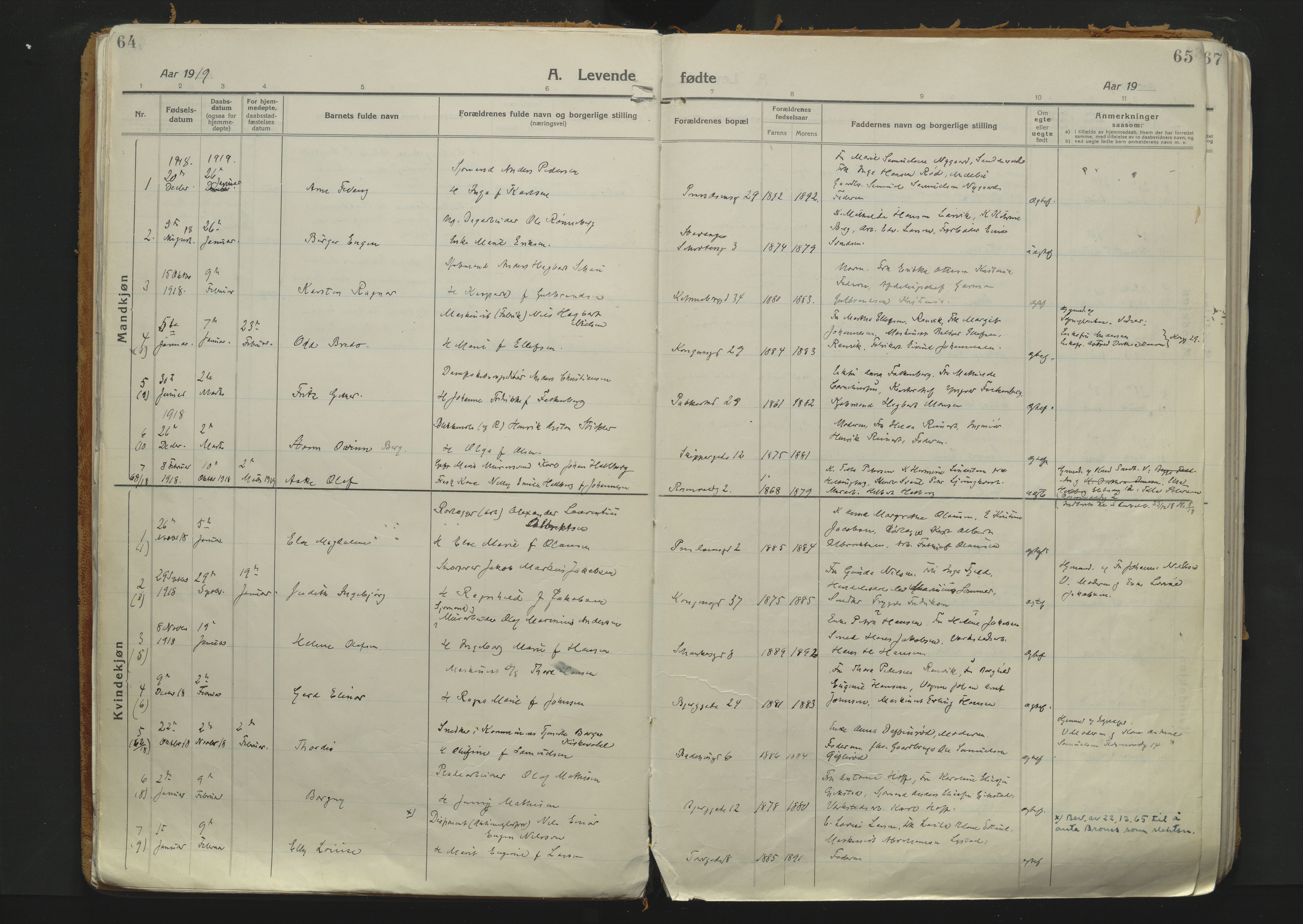 Sandefjord kirkebøker, SAKO/A-315/F/Fa/L0007: Parish register (official) no. 7, 1916-1930, p. 64-65