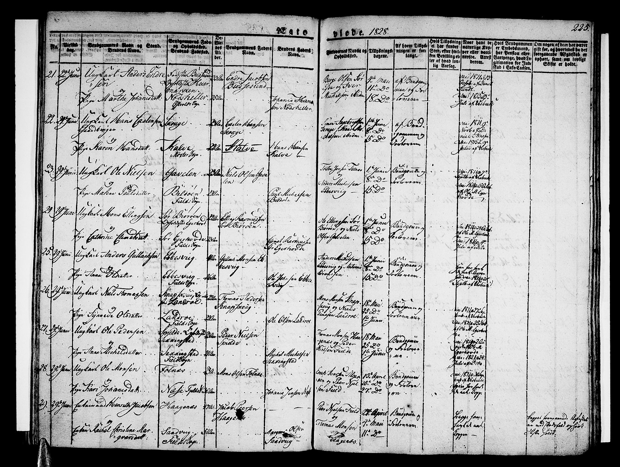 Sund sokneprestembete, SAB/A-99930: Parish register (official) no. A 12, 1825-1835, p. 225