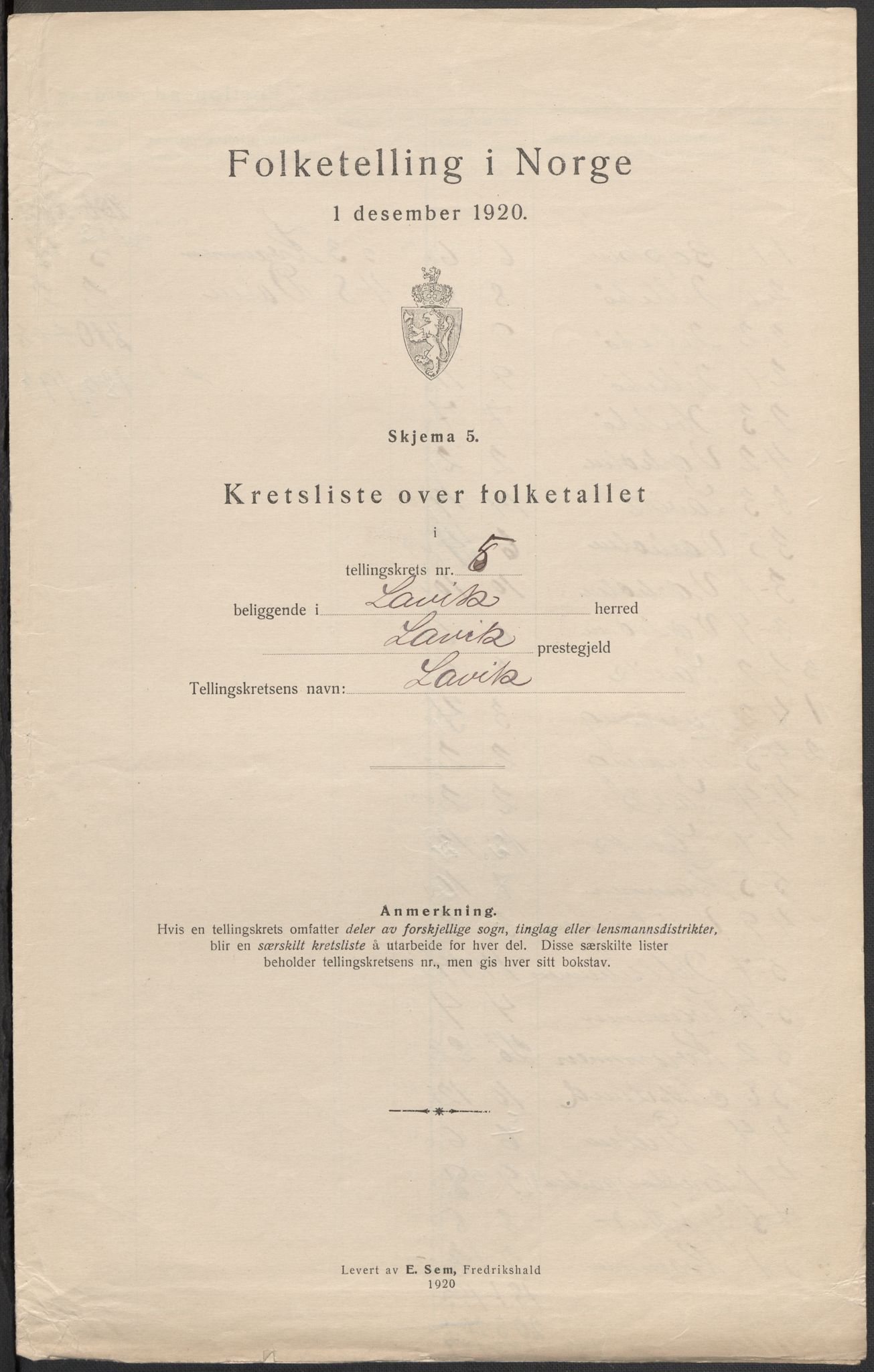 SAB, 1920 census for Lavik, 1920, p. 18