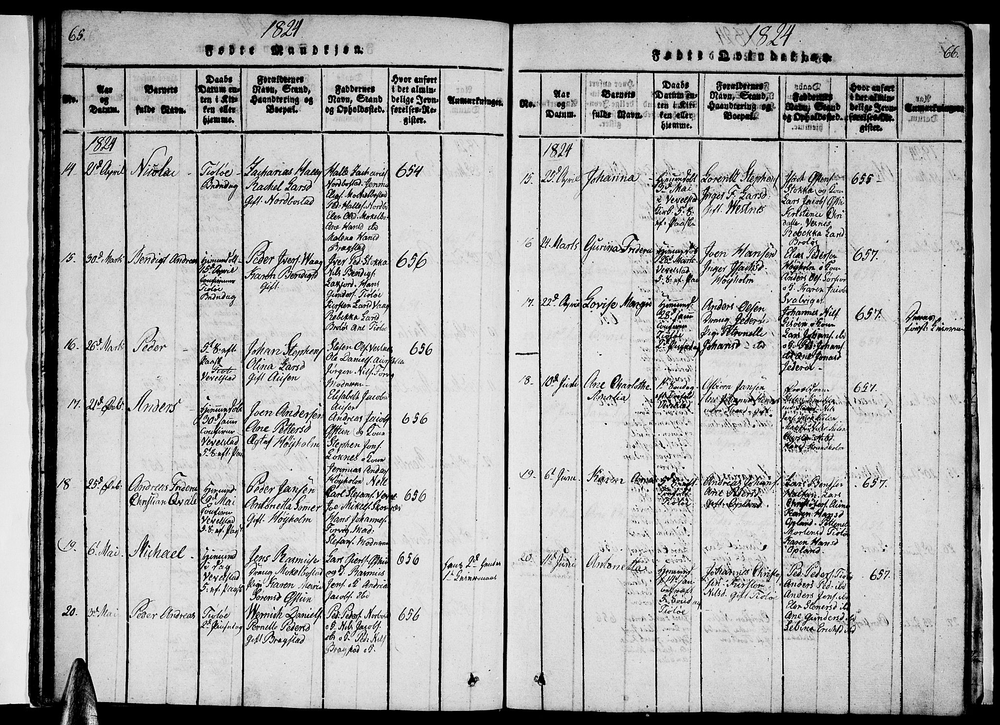 Ministerialprotokoller, klokkerbøker og fødselsregistre - Nordland, AV/SAT-A-1459/830/L0457: Parish register (copy) no. 830C01 /1, 1820-1842, p. 65-66