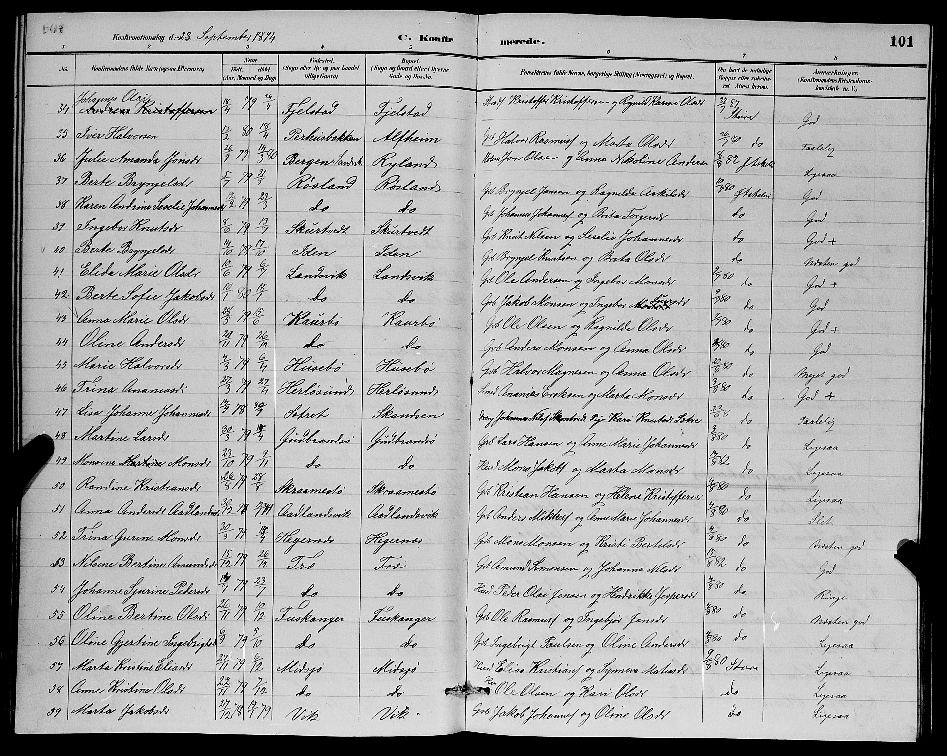 Herdla Sokneprestembete, AV/SAB-A-75701/H/Hab: Parish register (copy) no. A 3, 1889-1899, p. 101