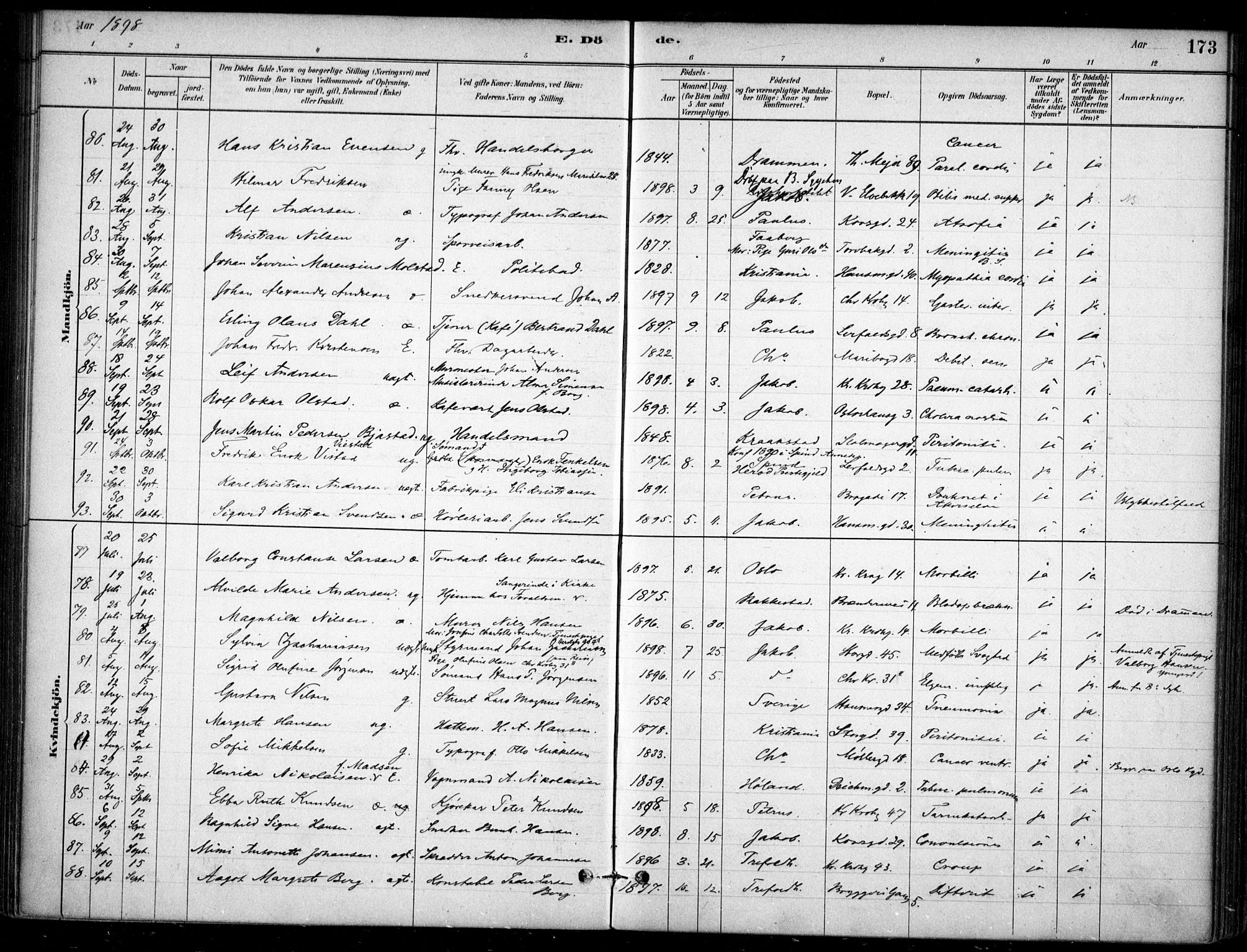 Jakob prestekontor Kirkebøker, SAO/A-10850/F/Fa/L0007: Parish register (official) no. 7, 1880-1905, p. 173