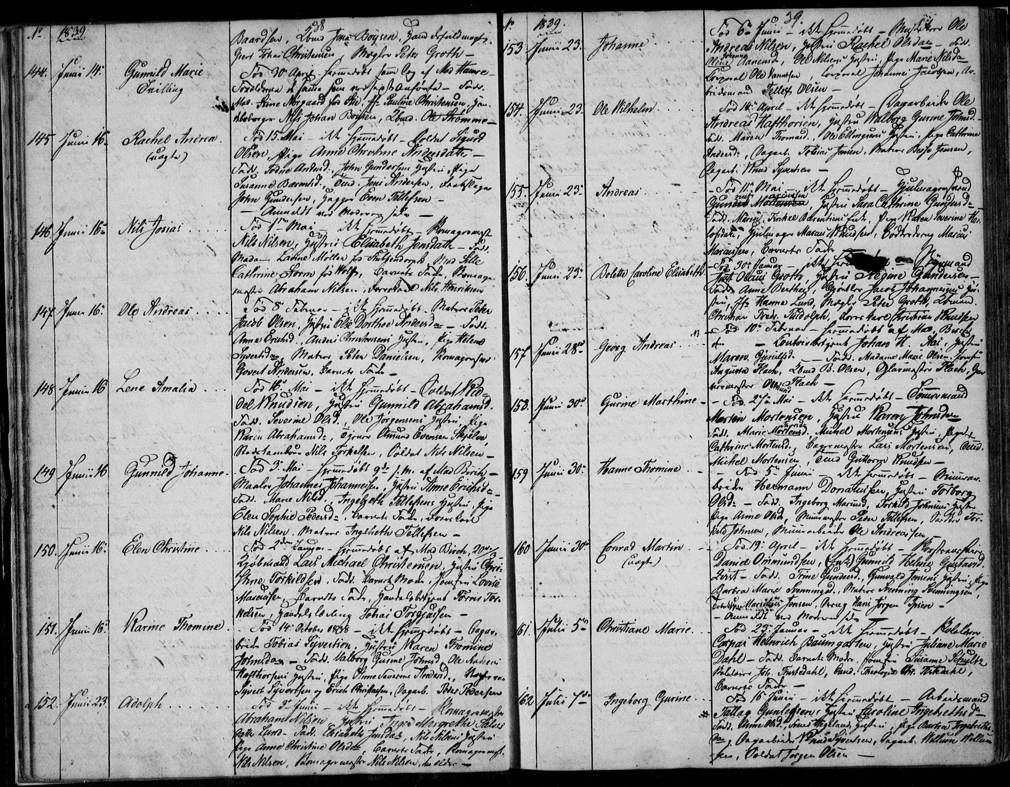 Kristiansand domprosti, AV/SAK-1112-0006/F/Fb/L0009: Parish register (copy) no. B 9, 1838-1843, p. 38-39