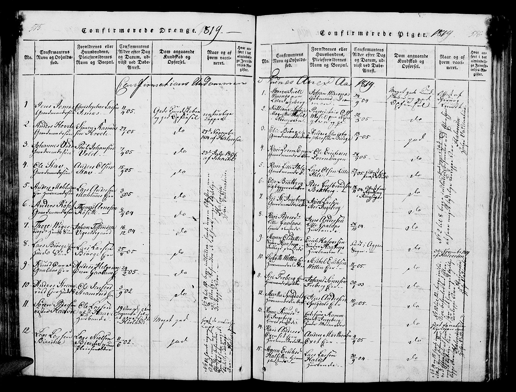 Vang prestekontor, Hedmark, SAH/PREST-008/H/Ha/Hab/L0004: Parish register (copy) no. 4, 1813-1827, p. 515-516