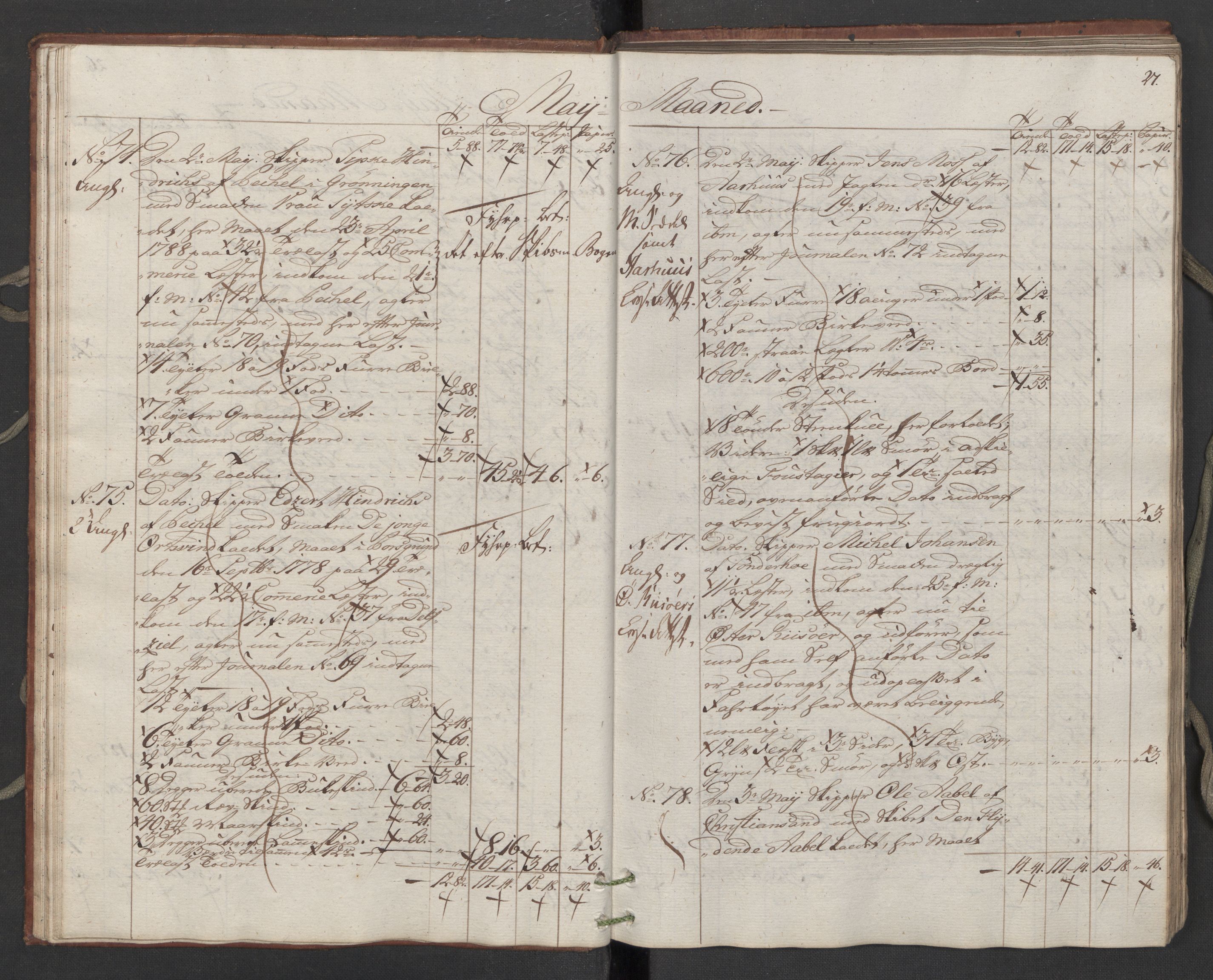 Generaltollkammeret, tollregnskaper, AV/RA-EA-5490/R16/L0107/0002: Tollregnskaper Kristiansand / Utgående hovedtollbok, 1788, p. 26b-27a