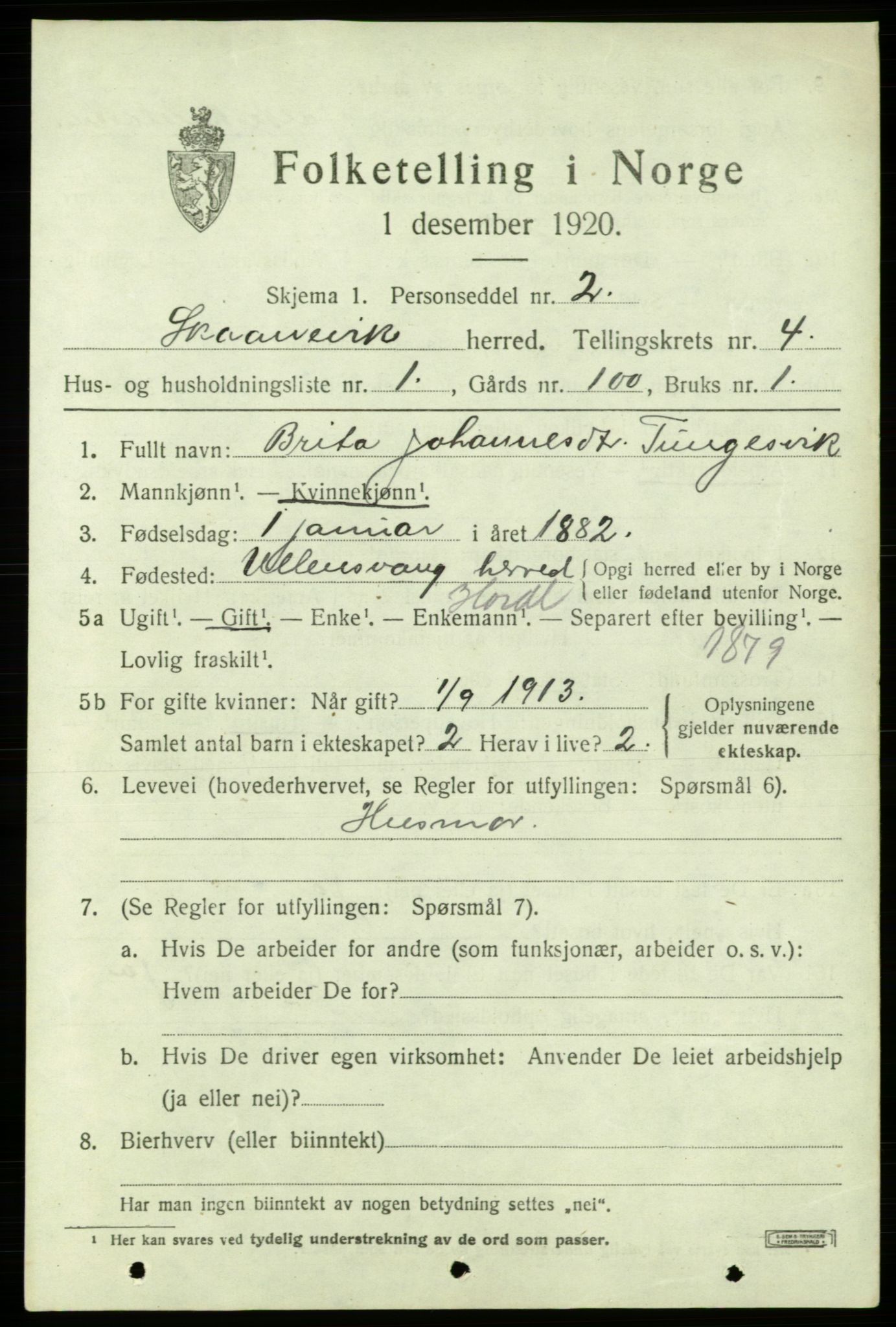 SAB, 1920 census for Skånevik, 1920, p. 3307