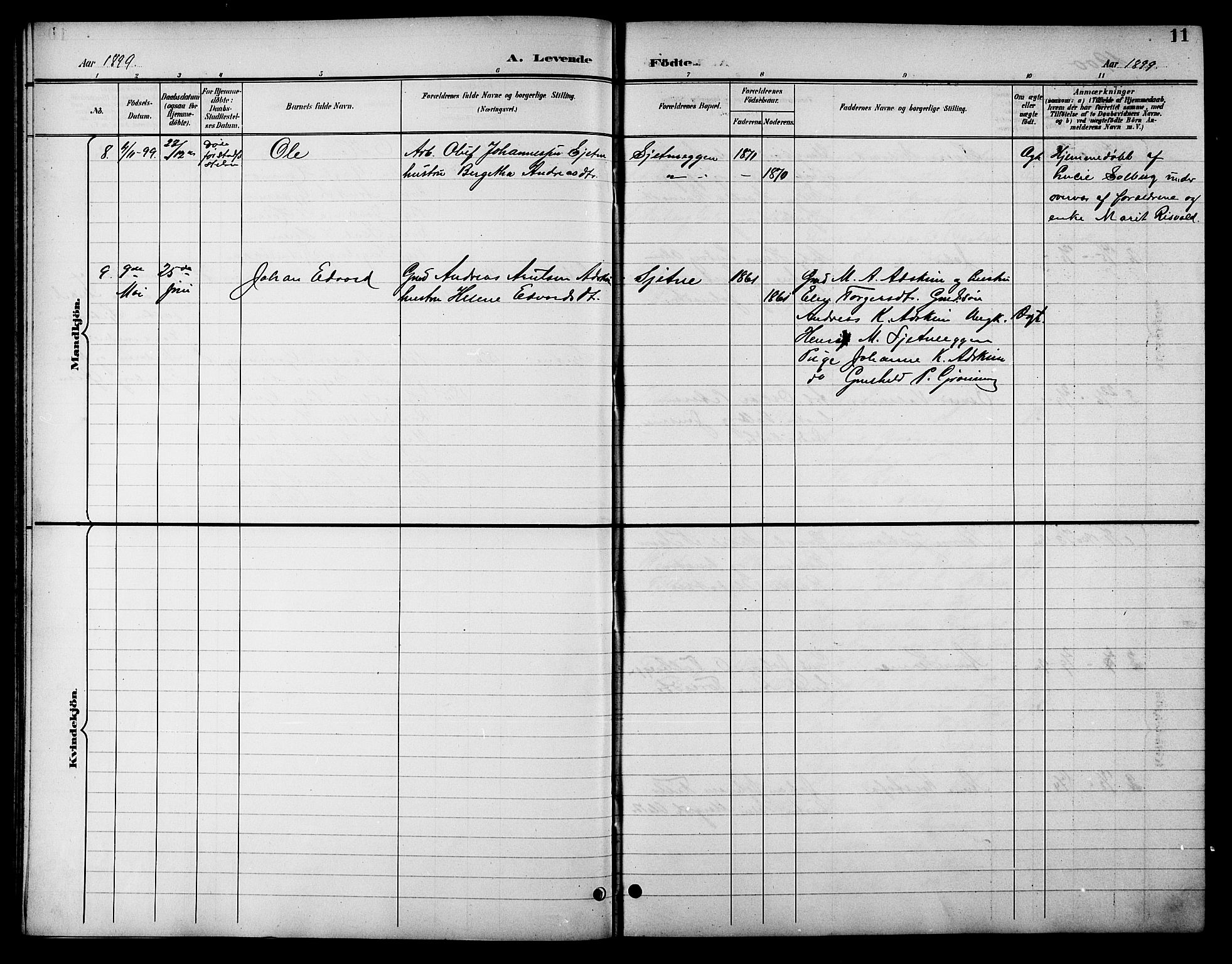 Ministerialprotokoller, klokkerbøker og fødselsregistre - Sør-Trøndelag, SAT/A-1456/621/L0460: Parish register (copy) no. 621C03, 1896-1914, p. 11