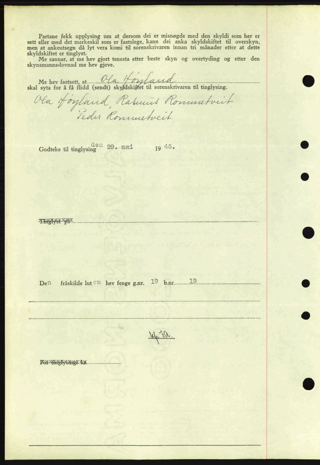 Sunnhordland sorenskrivar, AV/SAB-A-2401: Mortgage book no. A77, 1945-1945, Diary no: : 668/1945