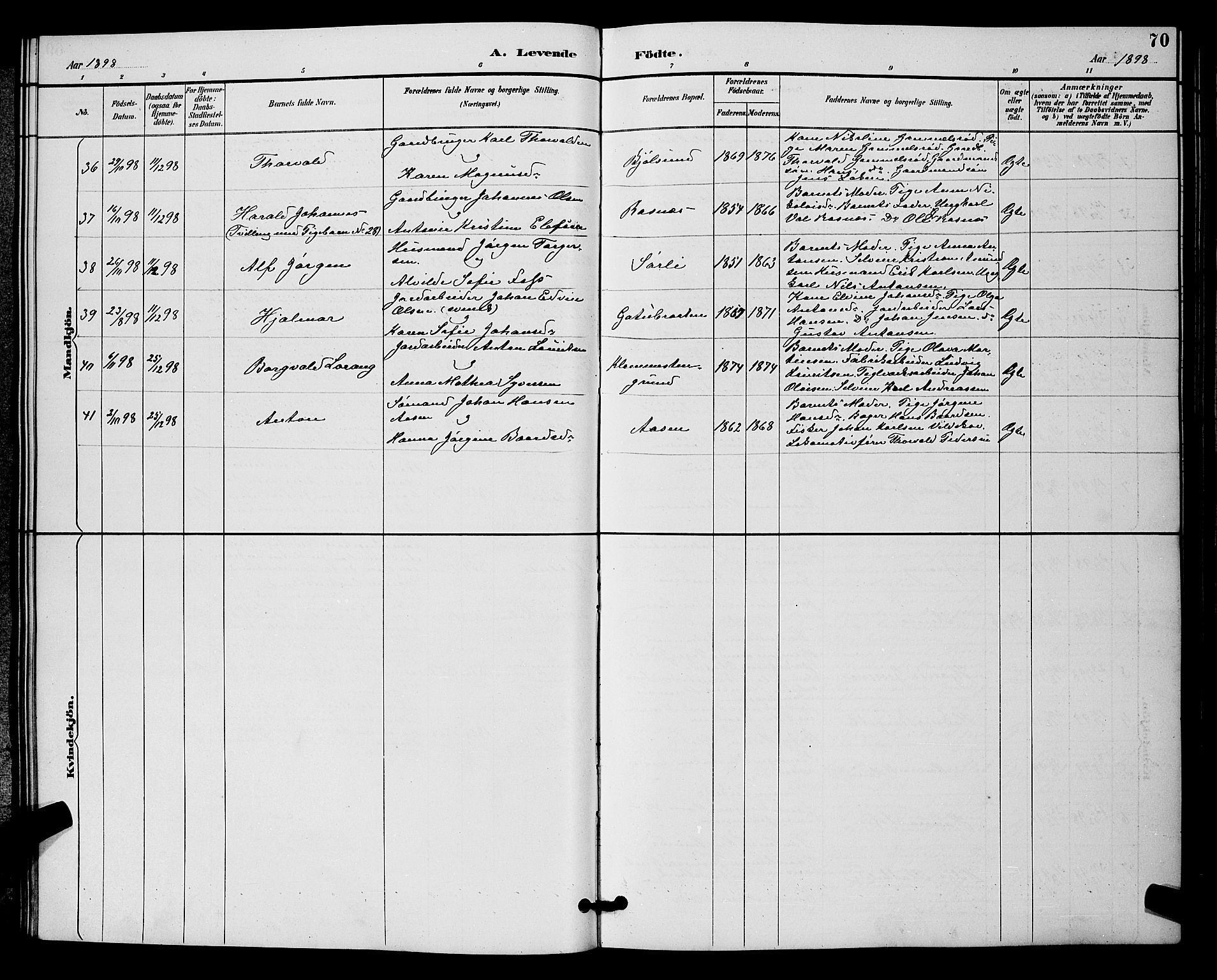 Rygge prestekontor Kirkebøker, AV/SAO-A-10084b/G/Ga/L0002: Parish register (copy) no. 2, 1887-1905, p. 70