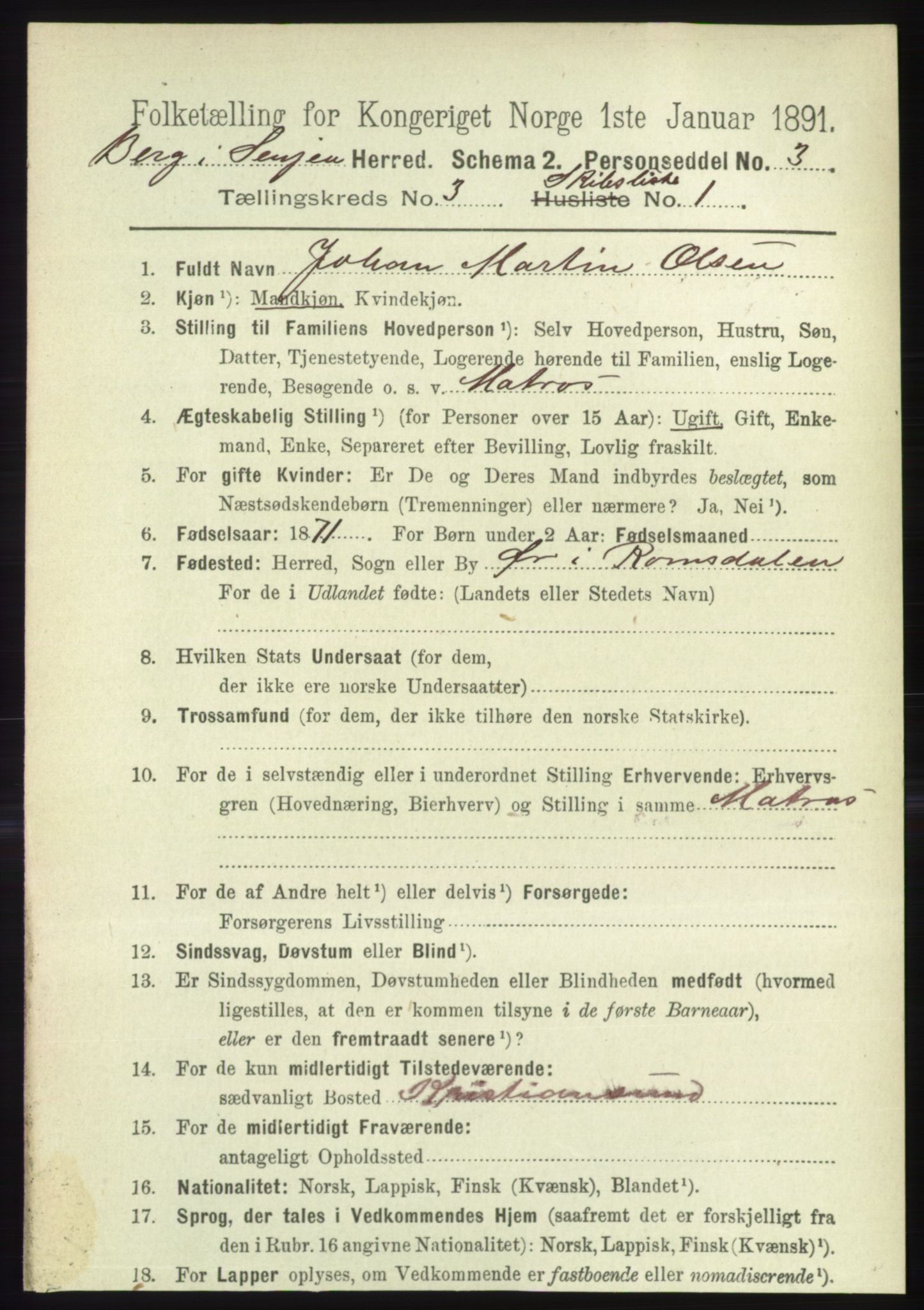 RA, 1891 census for 1929 Berg, 1891, p. 1531