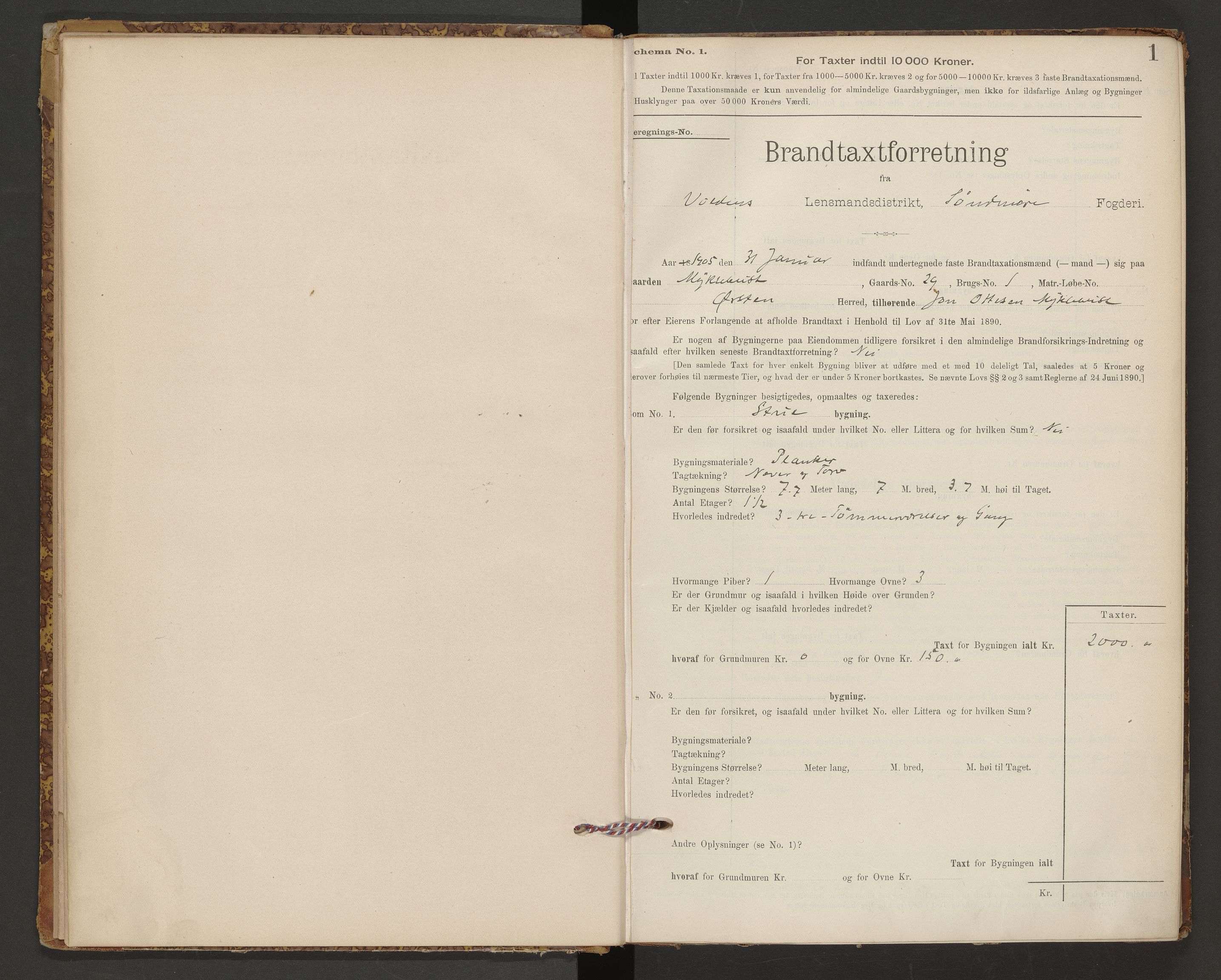 Norges Brannkasse Volda, SAT/A-5488/F/Fb/L0001: Branntakstprotokoll, 1905-1944, p. 1