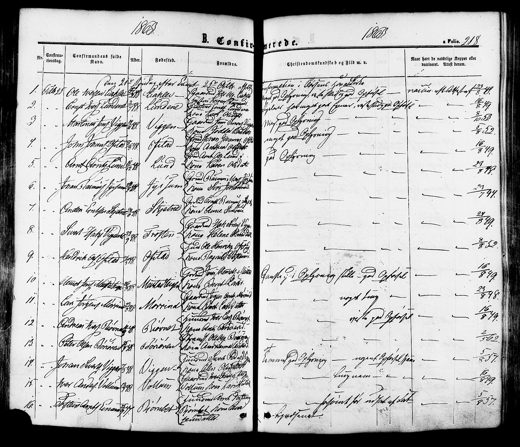 Ministerialprotokoller, klokkerbøker og fødselsregistre - Sør-Trøndelag, SAT/A-1456/665/L0772: Parish register (official) no. 665A07, 1856-1878, p. 218