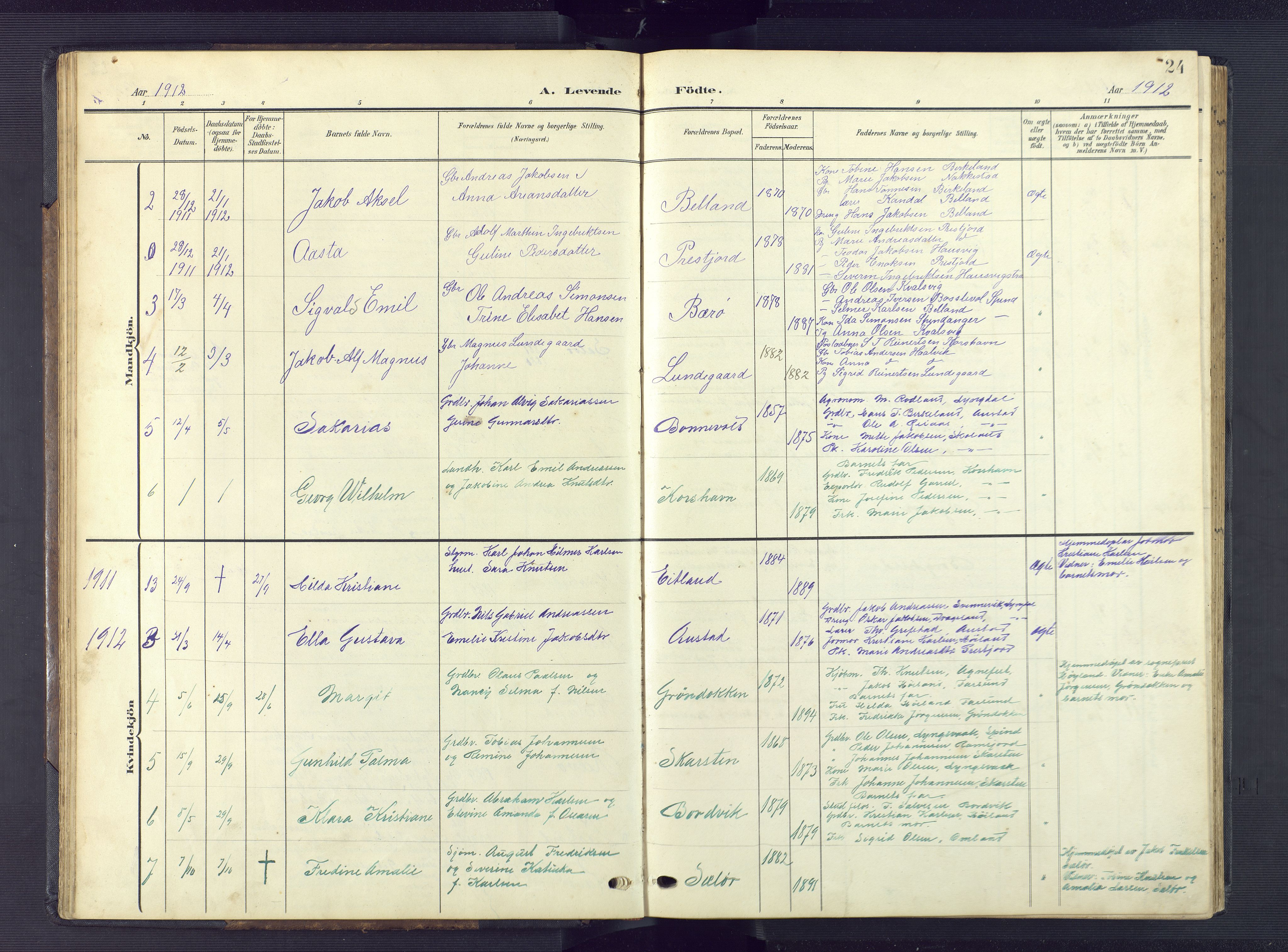 Lyngdal sokneprestkontor, AV/SAK-1111-0029/F/Fb/Fba/L0004: Parish register (copy) no. B 4, 1904-1950, p. 24