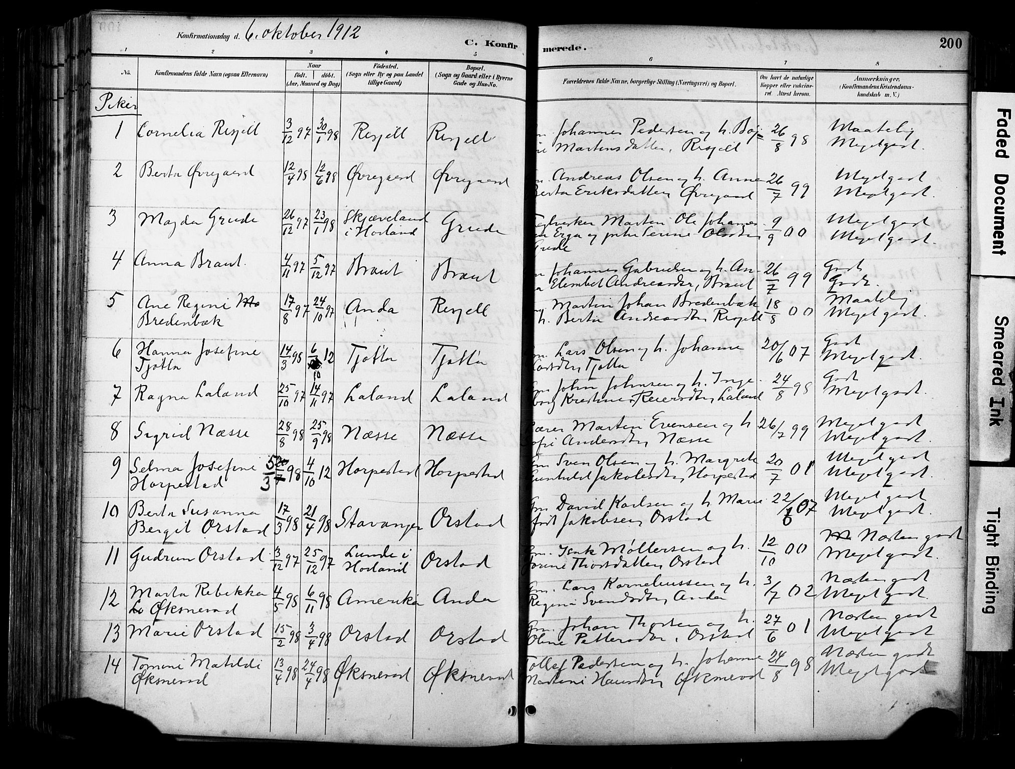 Klepp sokneprestkontor, SAST/A-101803/001/3/30BA/L0009: Parish register (official) no. A 7, 1886-1915, p. 200