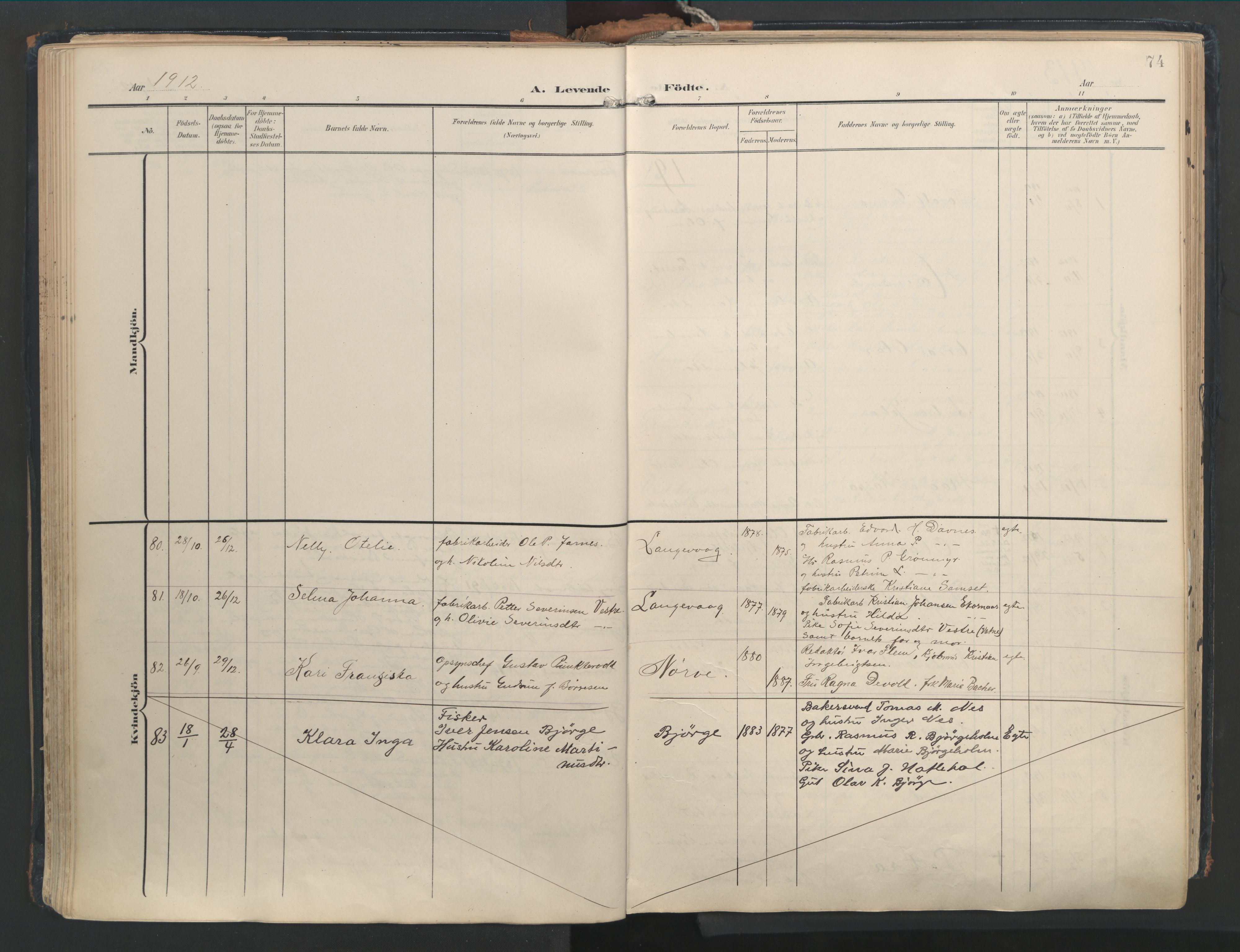 Ministerialprotokoller, klokkerbøker og fødselsregistre - Møre og Romsdal, AV/SAT-A-1454/528/L0411: Parish register (official) no. 528A20, 1907-1920, p. 74