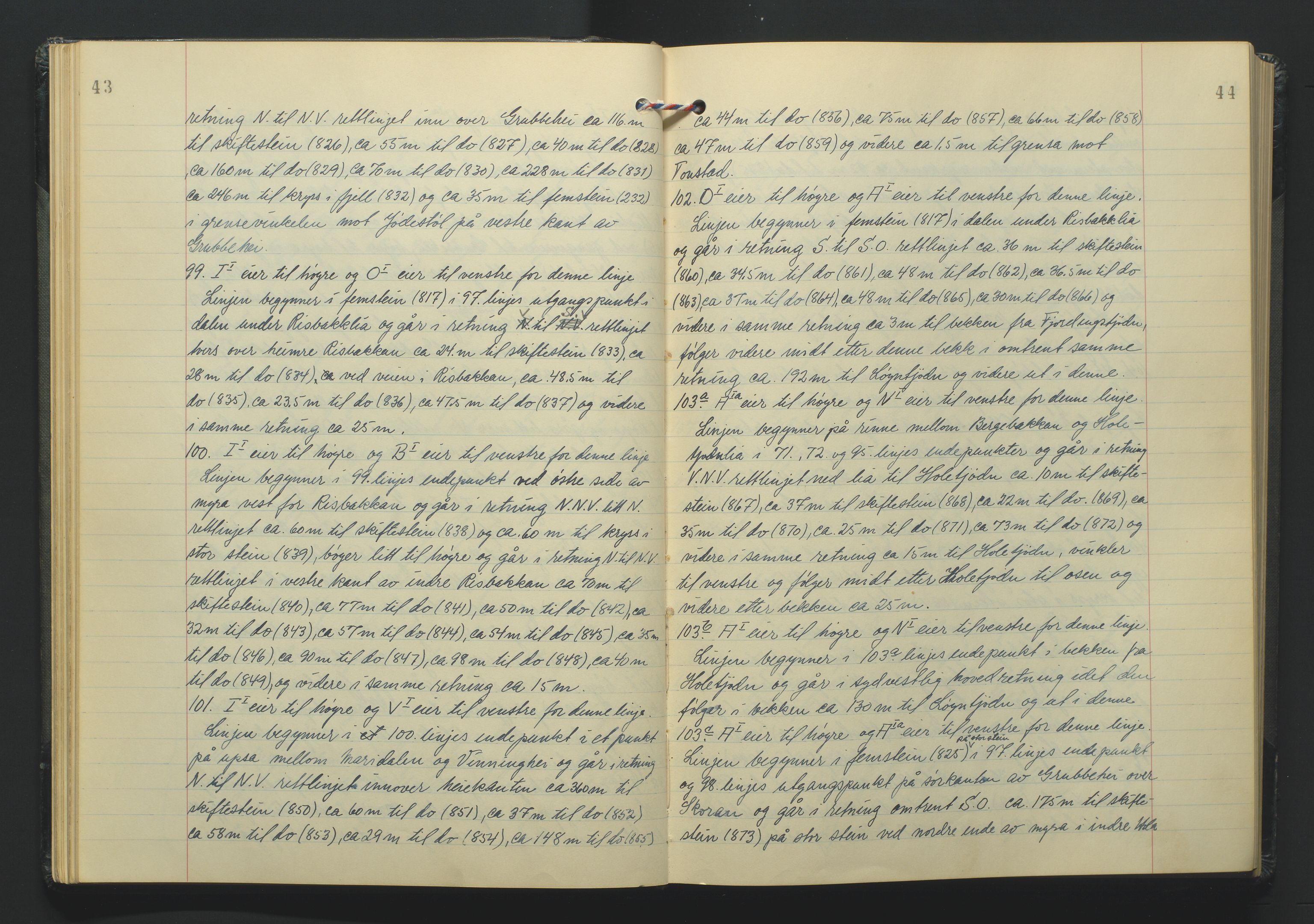 Lista jordskifterett, AV/SAK-1541-0005/F/Fa/L0003: Jordskifterettsbok Flekkefjord domssokn, med gårdsregister nr 9, 1956-1963, p. 43-44