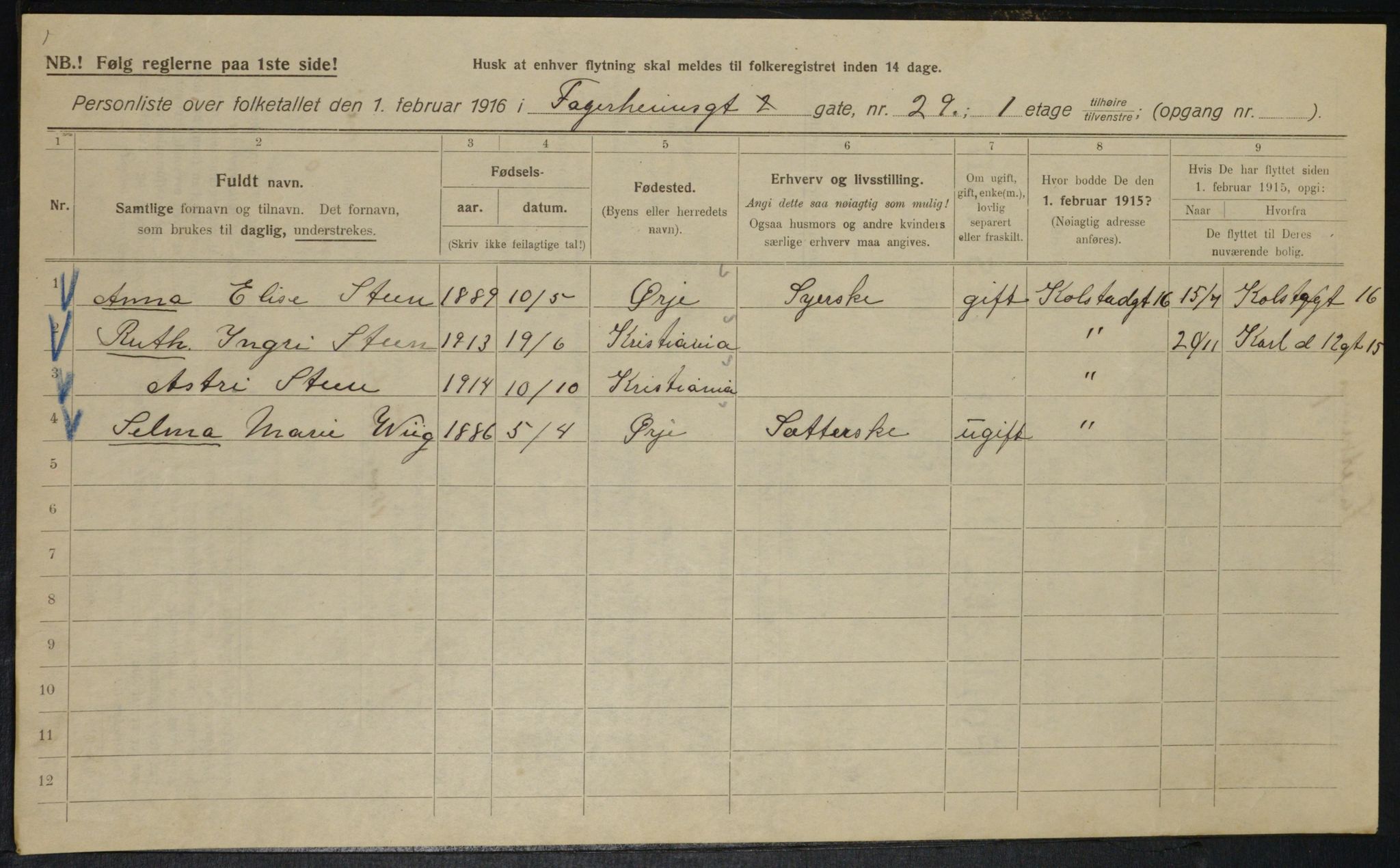 OBA, Municipal Census 1916 for Kristiania, 1916, p. 23540