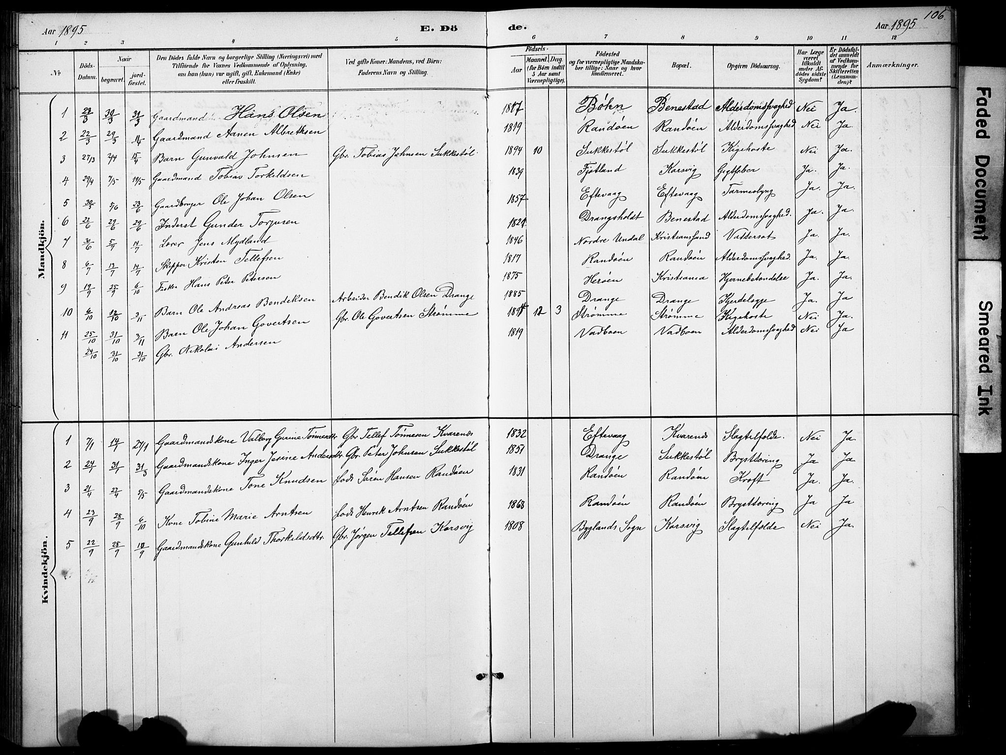 Oddernes sokneprestkontor, AV/SAK-1111-0033/F/Fb/Fbb/L0002: Parish register (copy) no. B 2, 1889-1933, p. 106