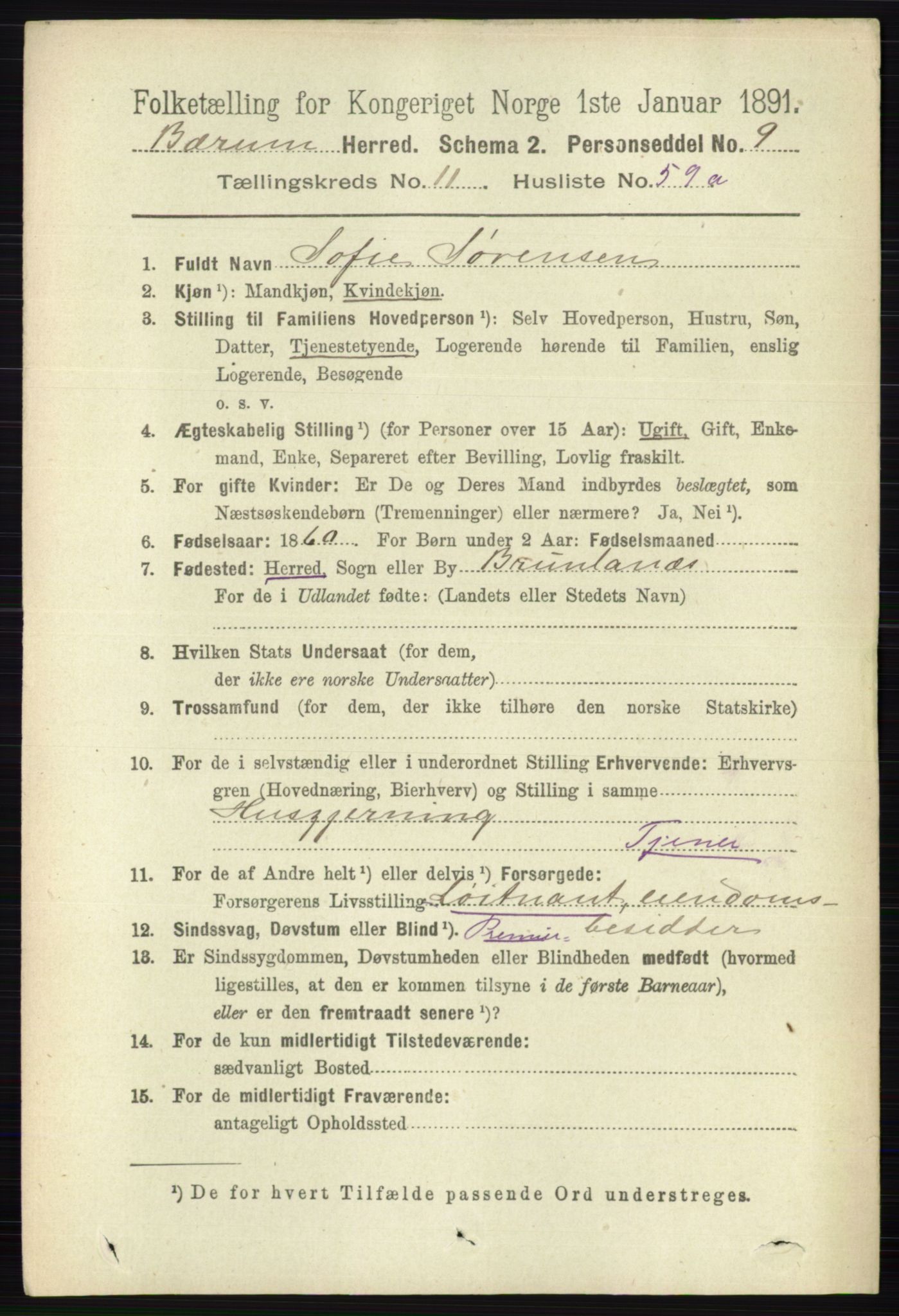 RA, 1891 census for 0219 Bærum, 1891, p. 7970