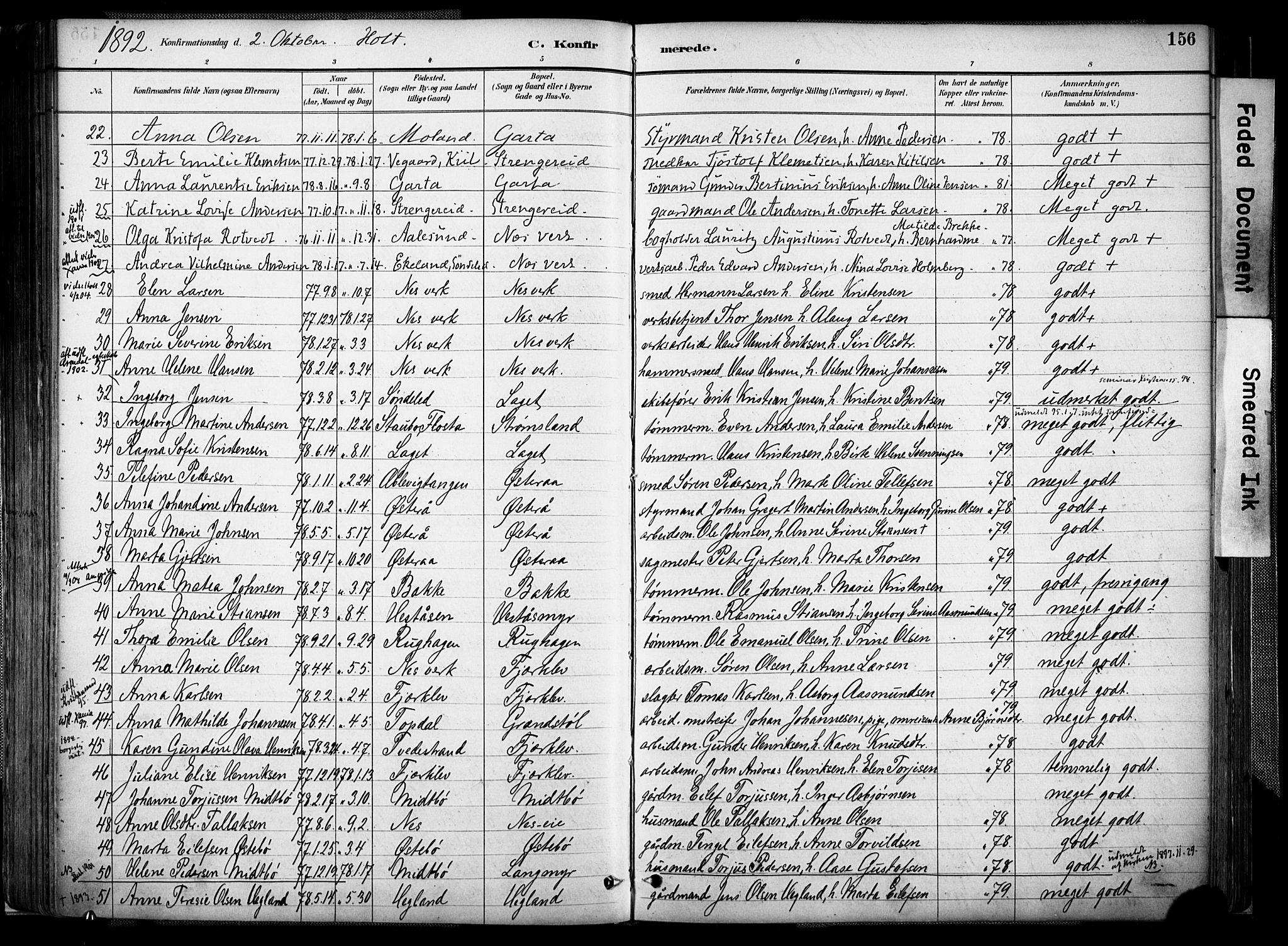 Holt sokneprestkontor, AV/SAK-1111-0021/F/Fa/L0012: Parish register (official) no. A 12, 1885-1907, p. 156