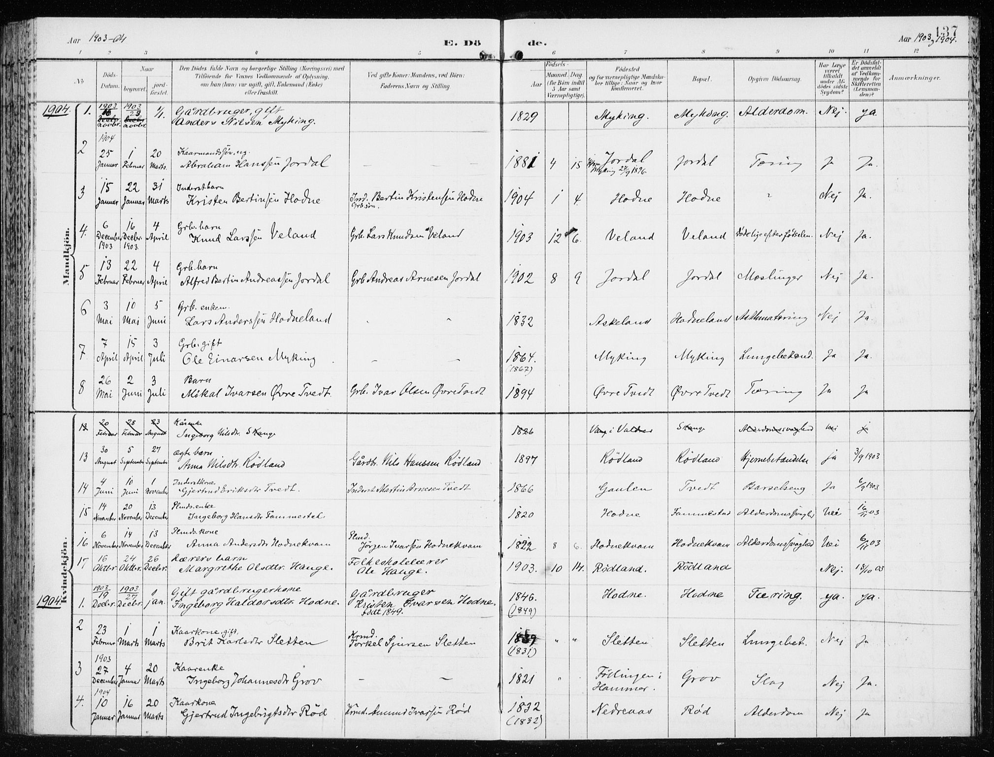 Lindås Sokneprestembete, AV/SAB-A-76701/H/Haa/Haaf/L0002: Parish register (official) no. F  2, 1897-1909, p. 137