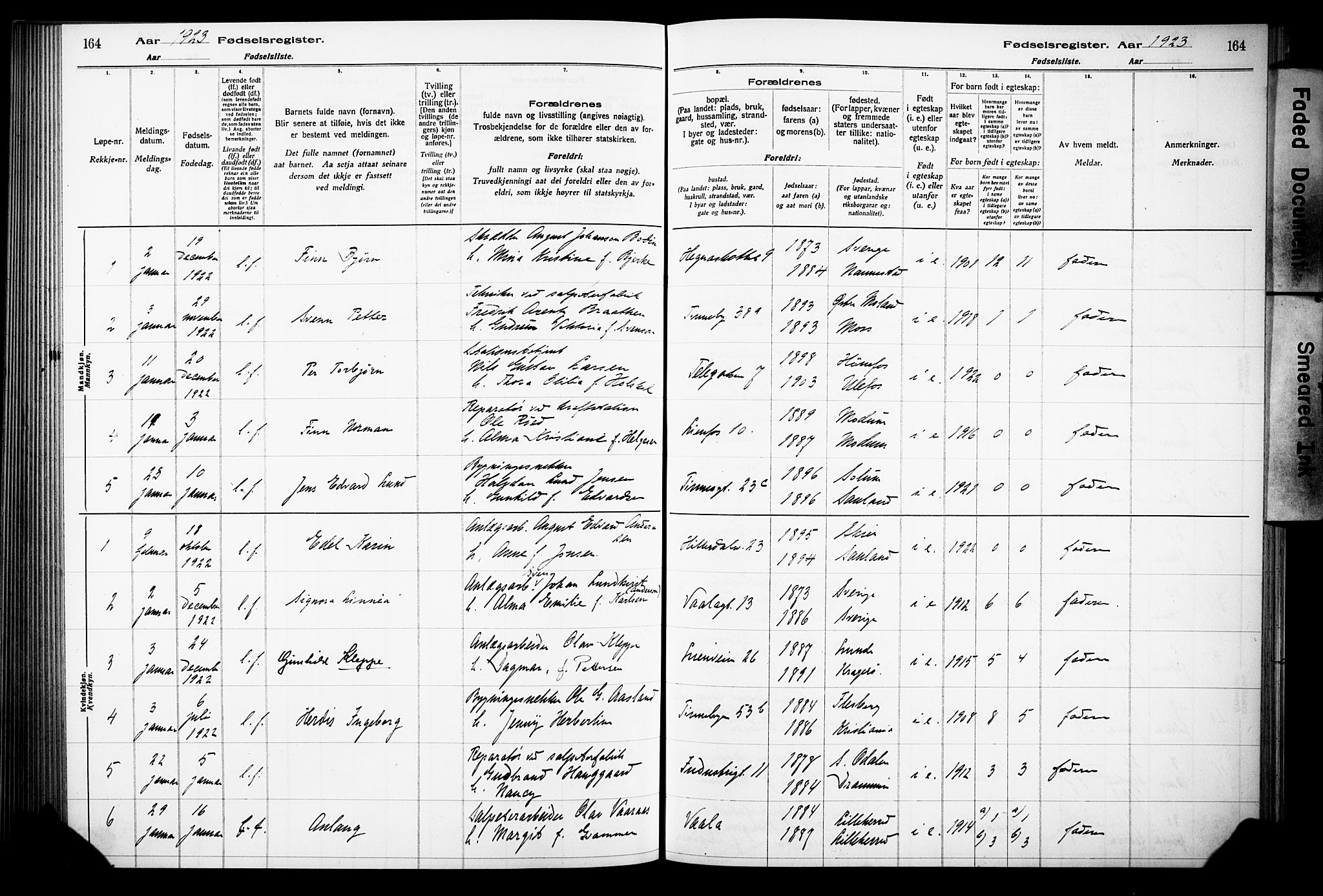 Notodden kirkebøker, SAKO/A-290/J/Ja/L0001: Birth register no. 1, 1916-1924, p. 164