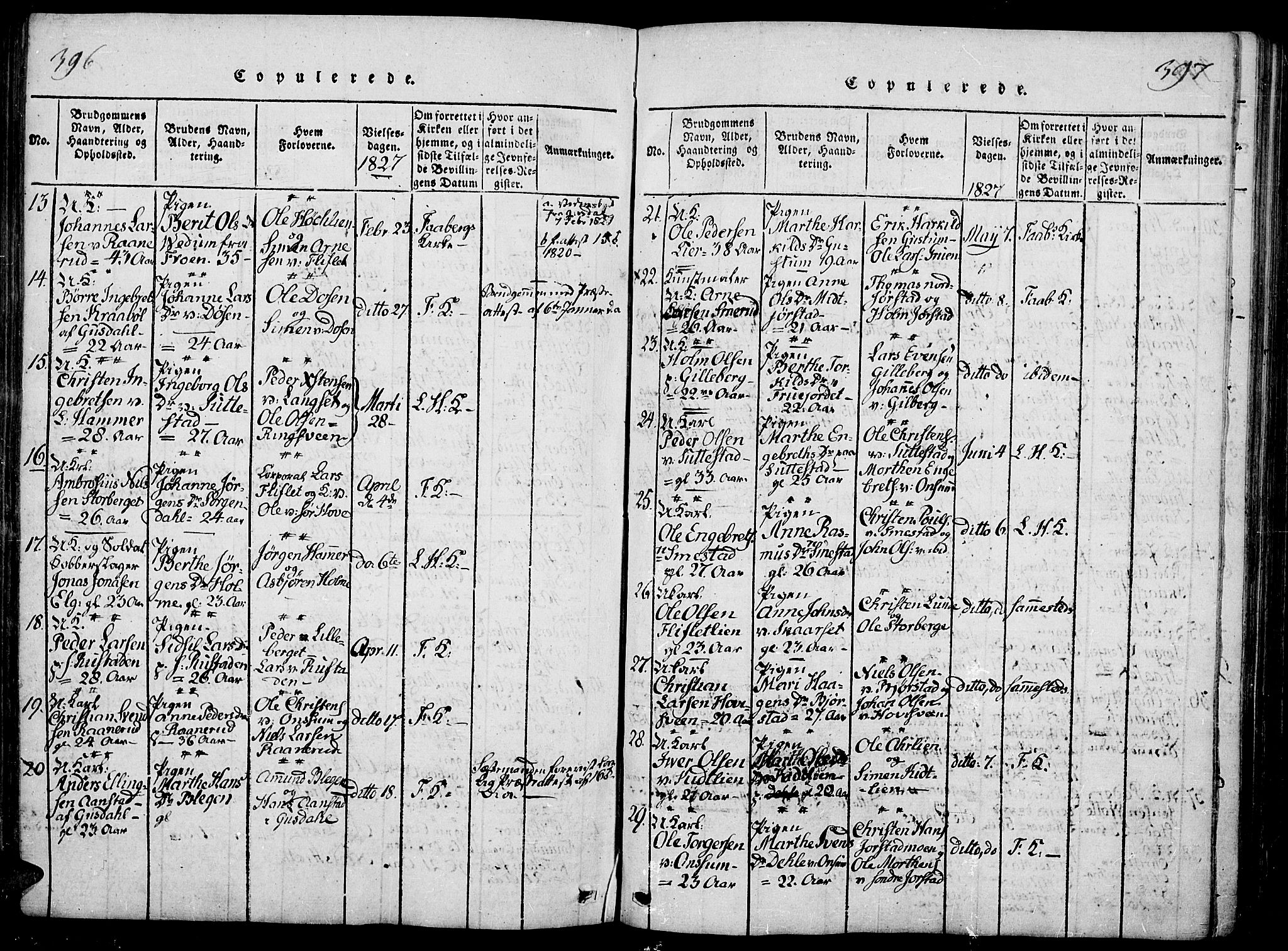 Fåberg prestekontor, AV/SAH-PREST-086/H/Ha/Haa/L0003: Parish register (official) no. 3, 1818-1833, p. 396-397