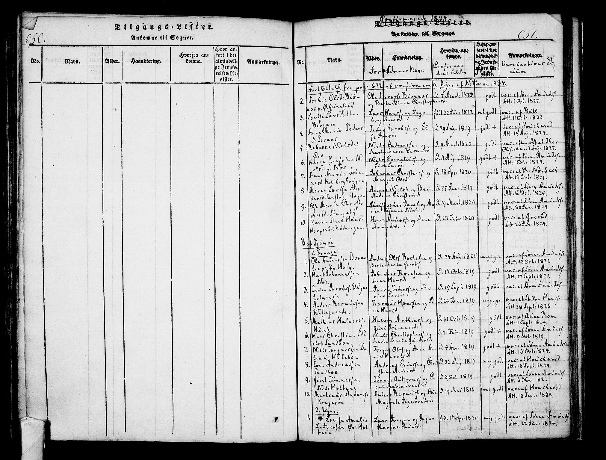 Nøtterøy kirkebøker, AV/SAKO-A-354/F/Fa/L0004: Parish register (official) no. I 4, 1814-1838, p. 650-651