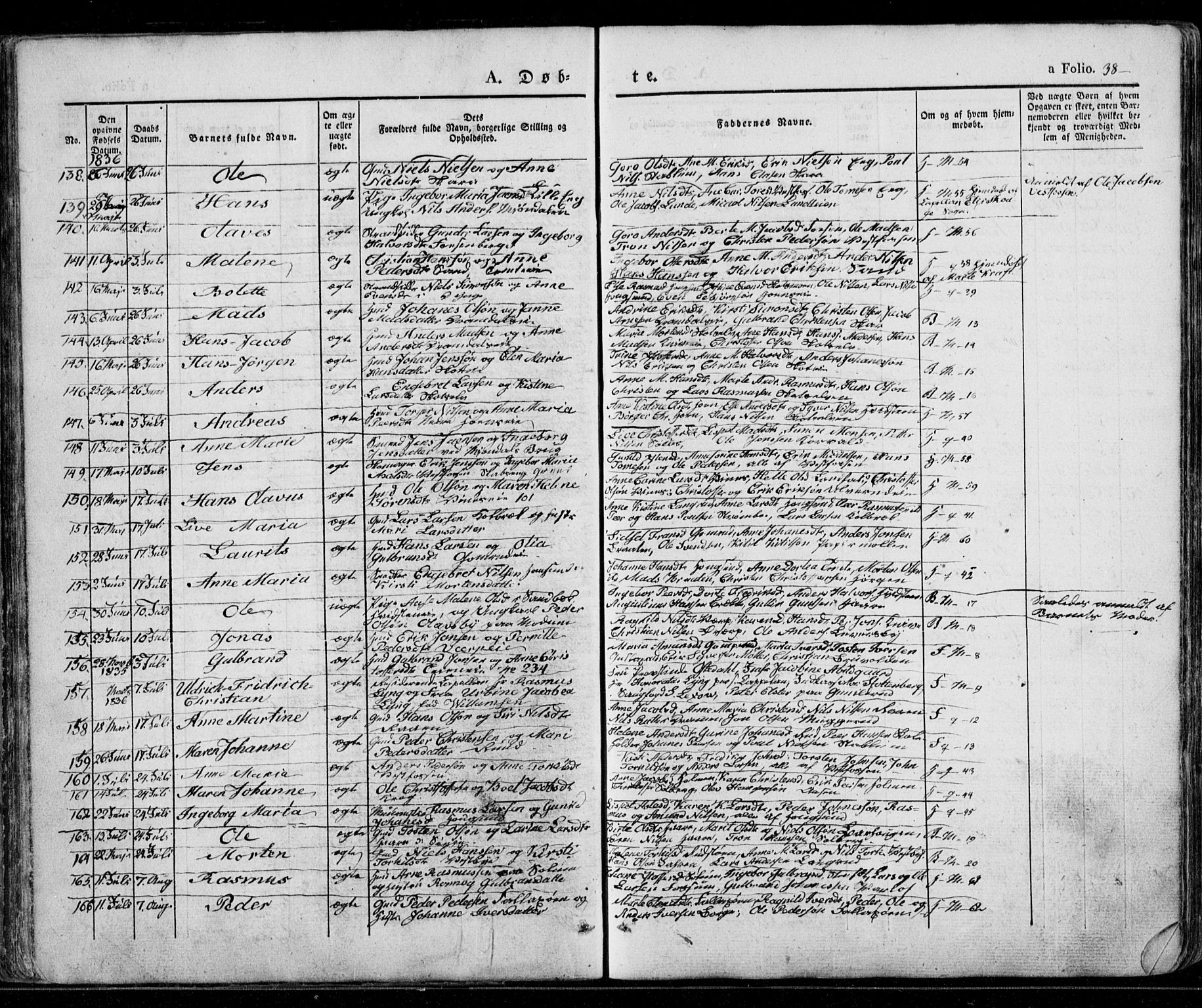 Eiker kirkebøker, AV/SAKO-A-4/G/Ga/L0002: Parish register (copy) no. I 2, 1832-1856, p. 38