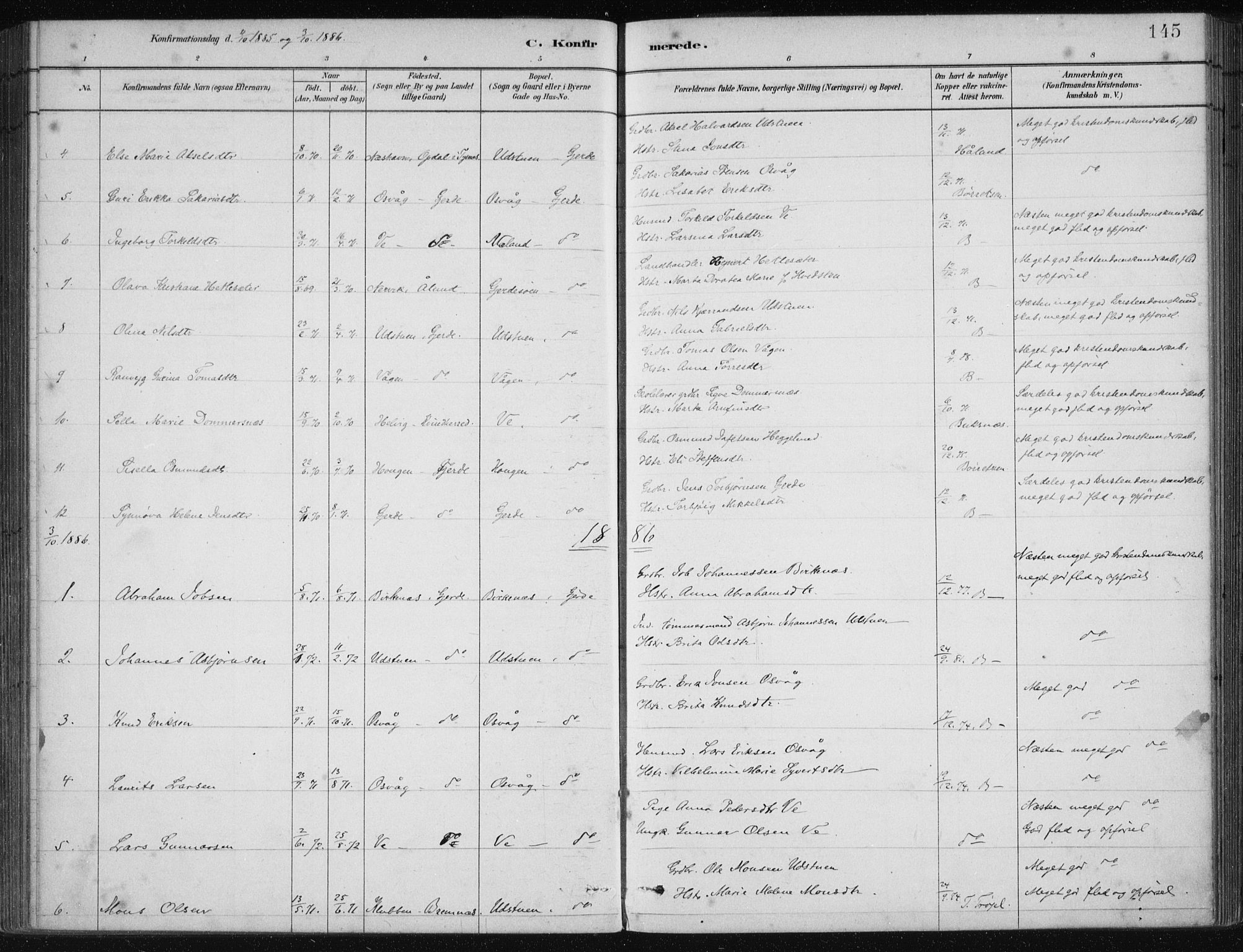 Etne sokneprestembete, SAB/A-75001/H/Haa: Parish register (official) no. C  1, 1879-1919, p. 145