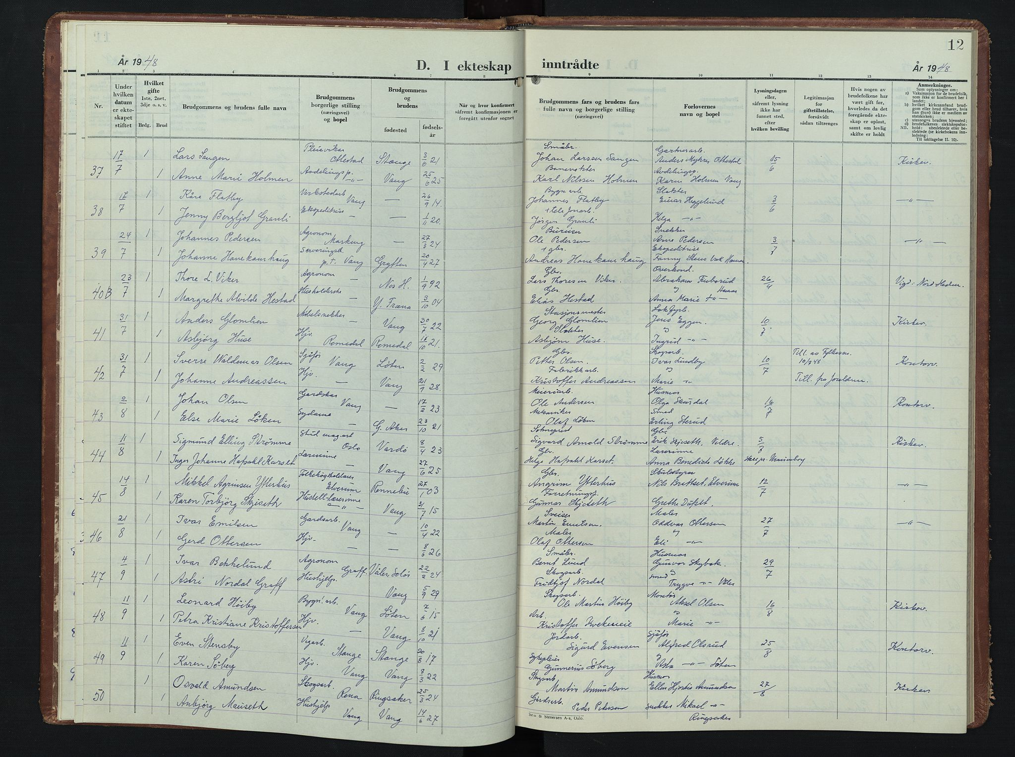 Vang prestekontor, Hedmark, AV/SAH-PREST-008/H/Ha/Hab/L0020: Parish register (copy) no. 20, 1947-1957, p. 12