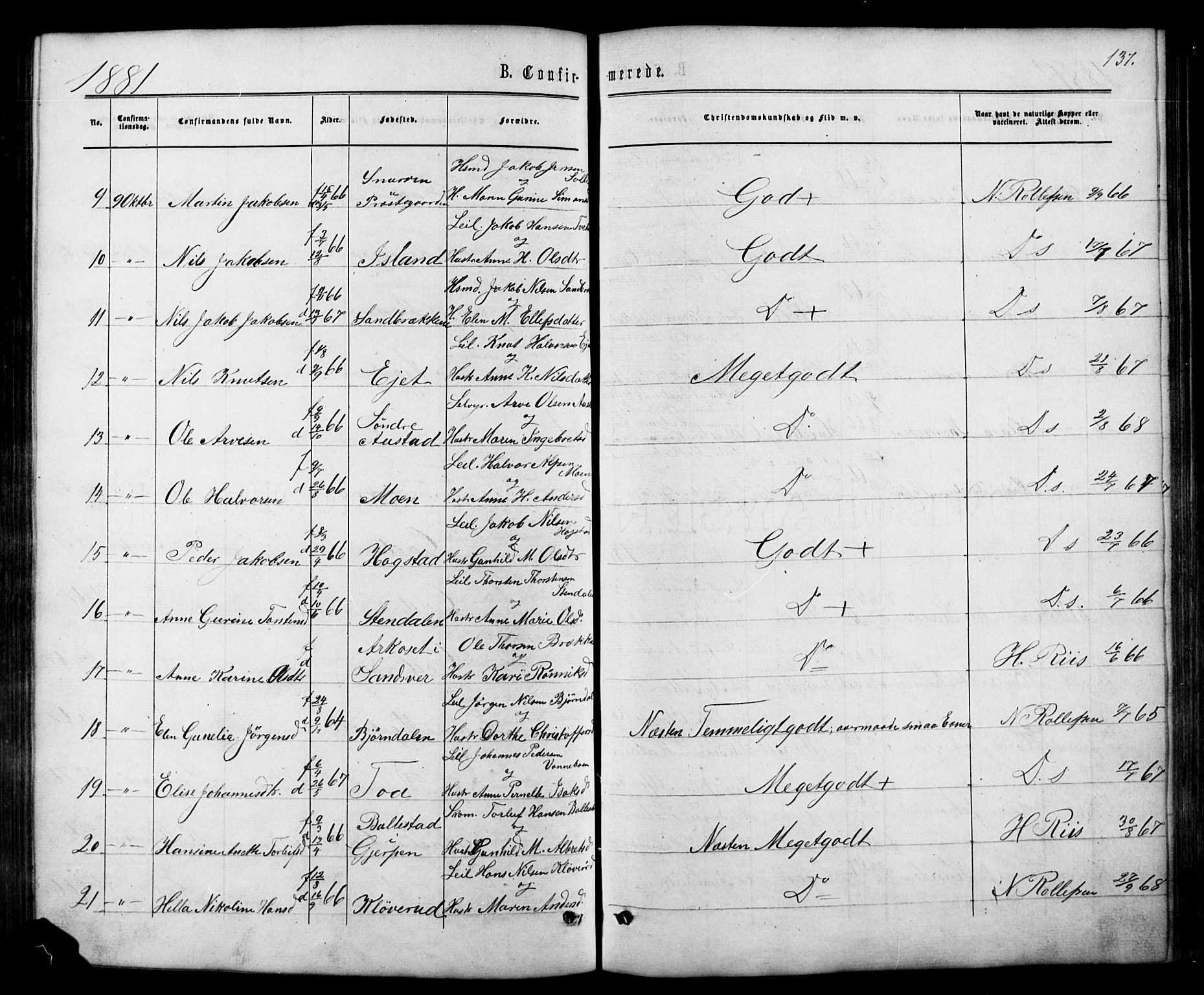 Siljan kirkebøker, SAKO/A-300/G/Ga/L0002: Parish register (copy) no. 2, 1864-1908, p. 137