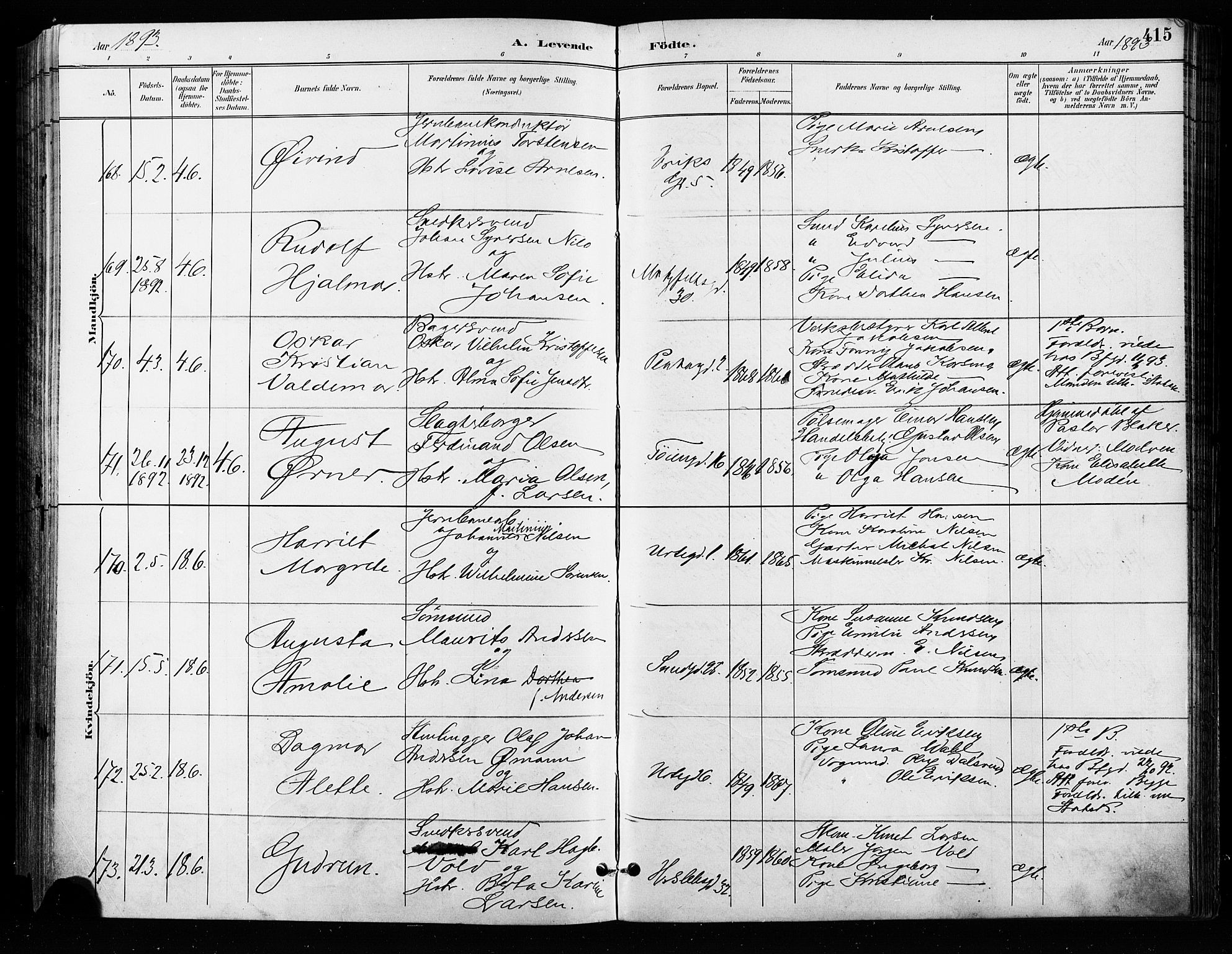 Grønland prestekontor Kirkebøker, AV/SAO-A-10848/F/Fa/L0009: Parish register (official) no. 9, 1888-1893, p. 415