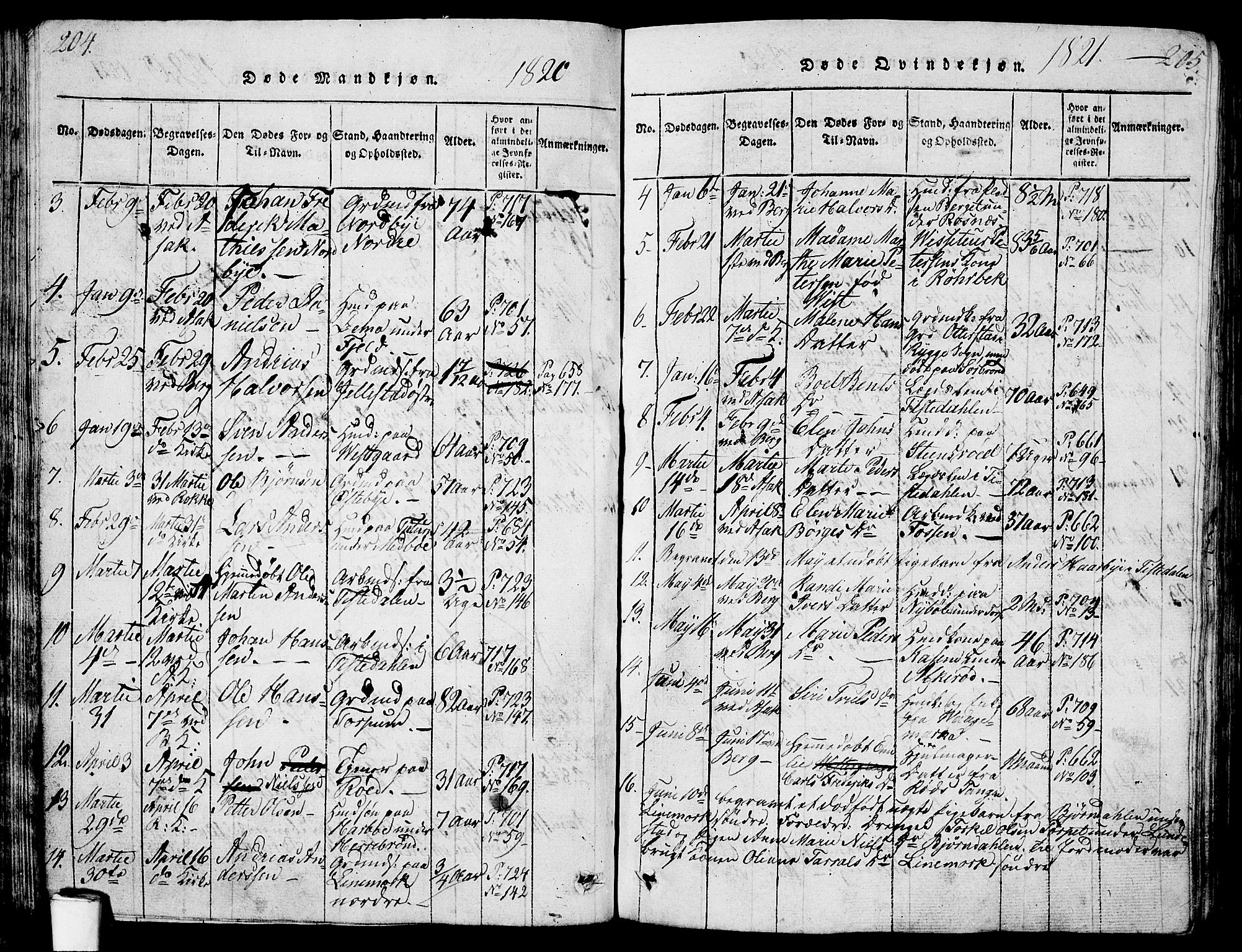 Berg prestekontor Kirkebøker, SAO/A-10902/G/Ga/L0001: Parish register (copy) no. I 1, 1815-1832, p. 204-205