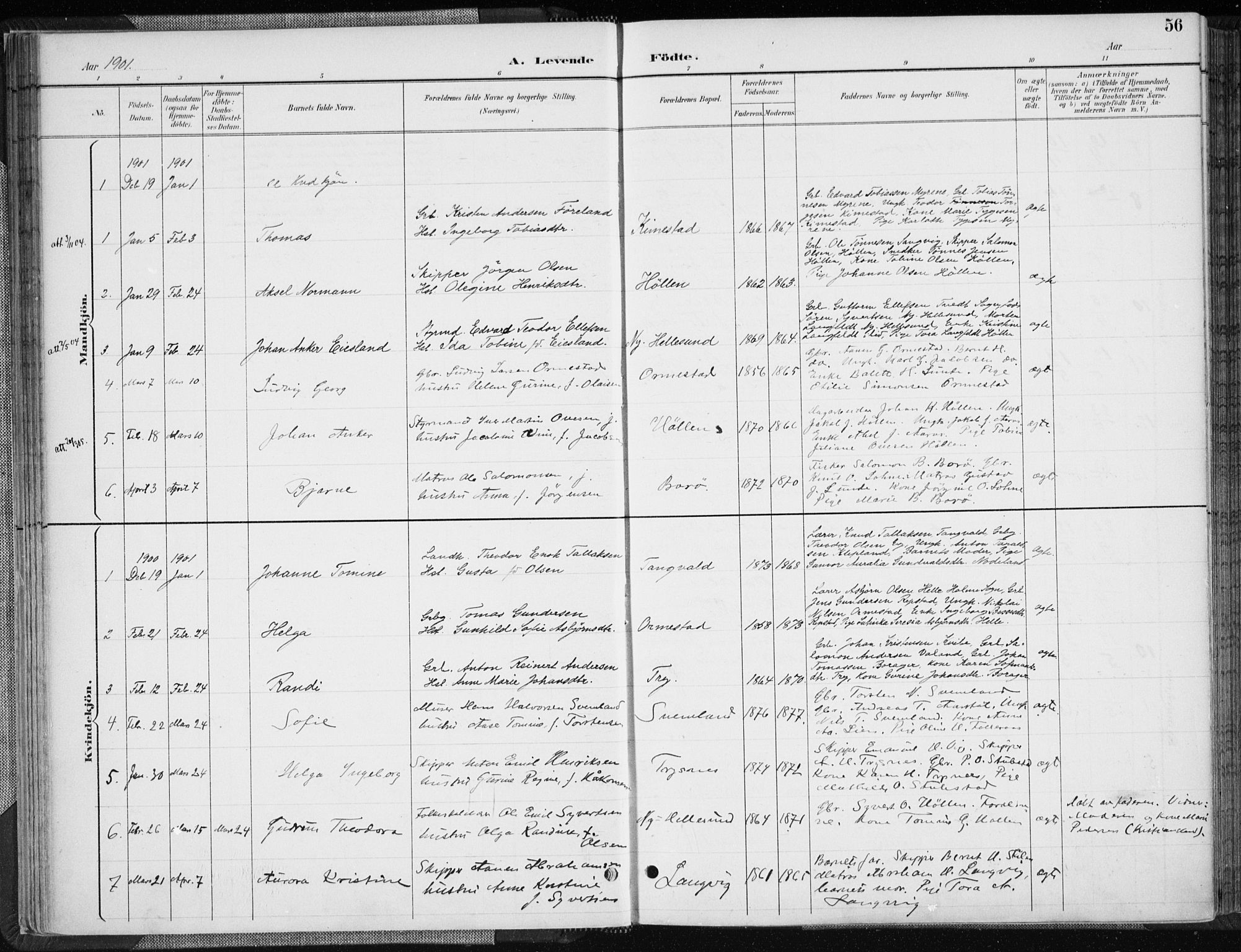 Søgne sokneprestkontor, SAK/1111-0037/F/Fa/Fab/L0013: Parish register (official) no. A 13, 1892-1911, p. 56