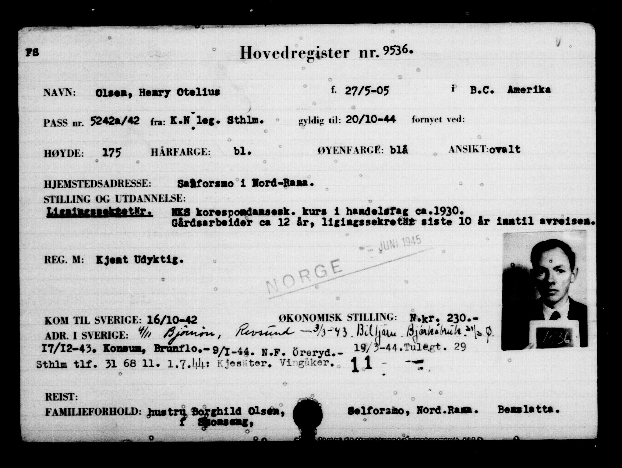 Utenriksstasjonene, Legasjonen i Stockholm, Flyktningkontoret, AV/RA-S-6753/V/Va/L0006: Kjesäterkartoteket, flyktninger med registreringsnr. 9400-12711, 1940-1945, p. 146
