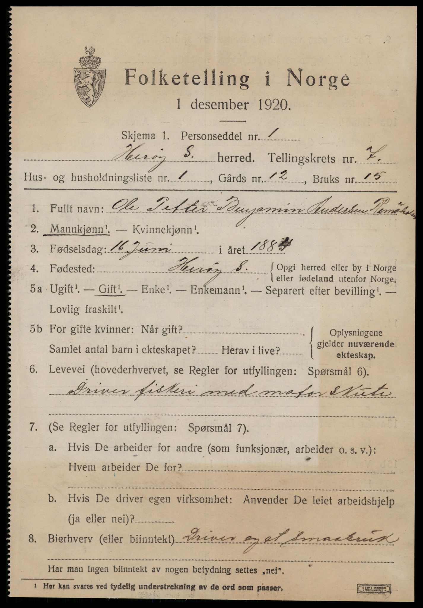SAT, 1920 census for Herøy (MR), 1920, p. 4145