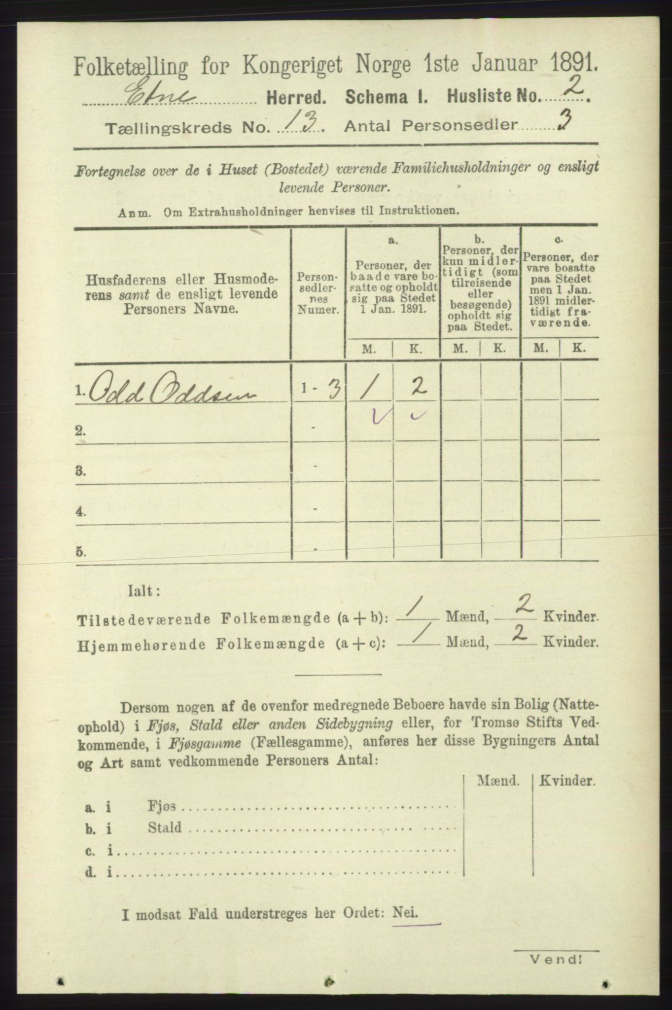 RA, 1891 census for 1211 Etne, 1891, p. 2688