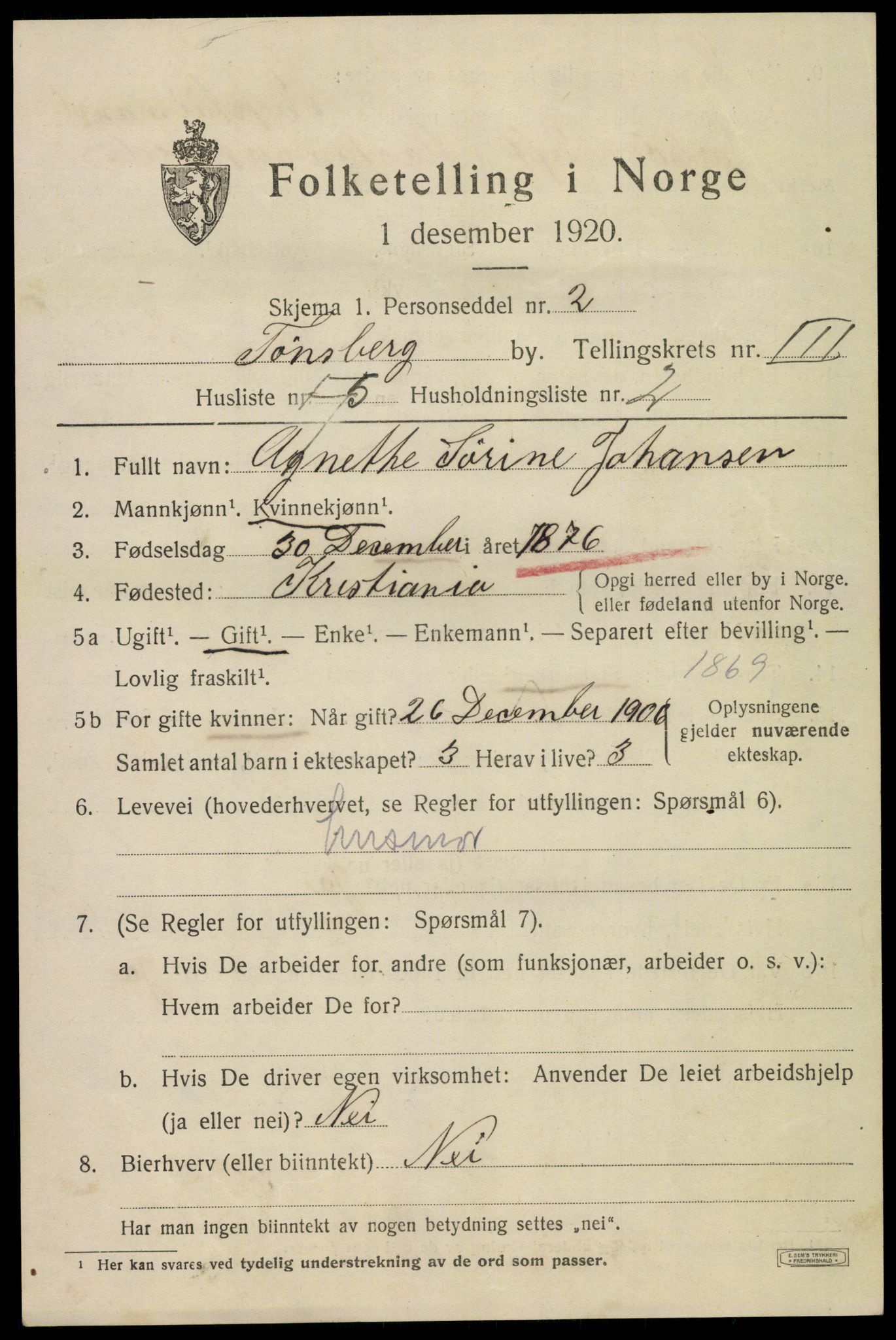 SAKO, 1920 census for Tønsberg, 1920, p. 11047