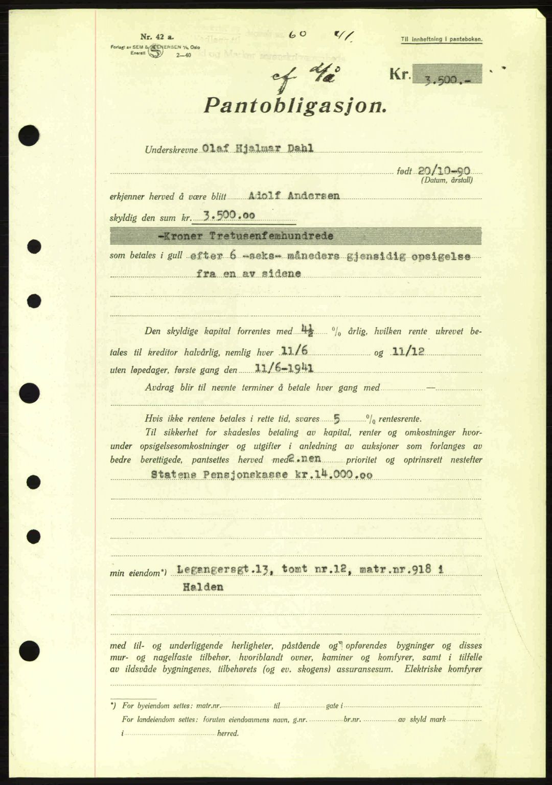 Idd og Marker sorenskriveri, AV/SAO-A-10283/G/Gb/Gbc/L0002: Mortgage book no. B4-9a, 1939-1945, Diary no: : 60/1941