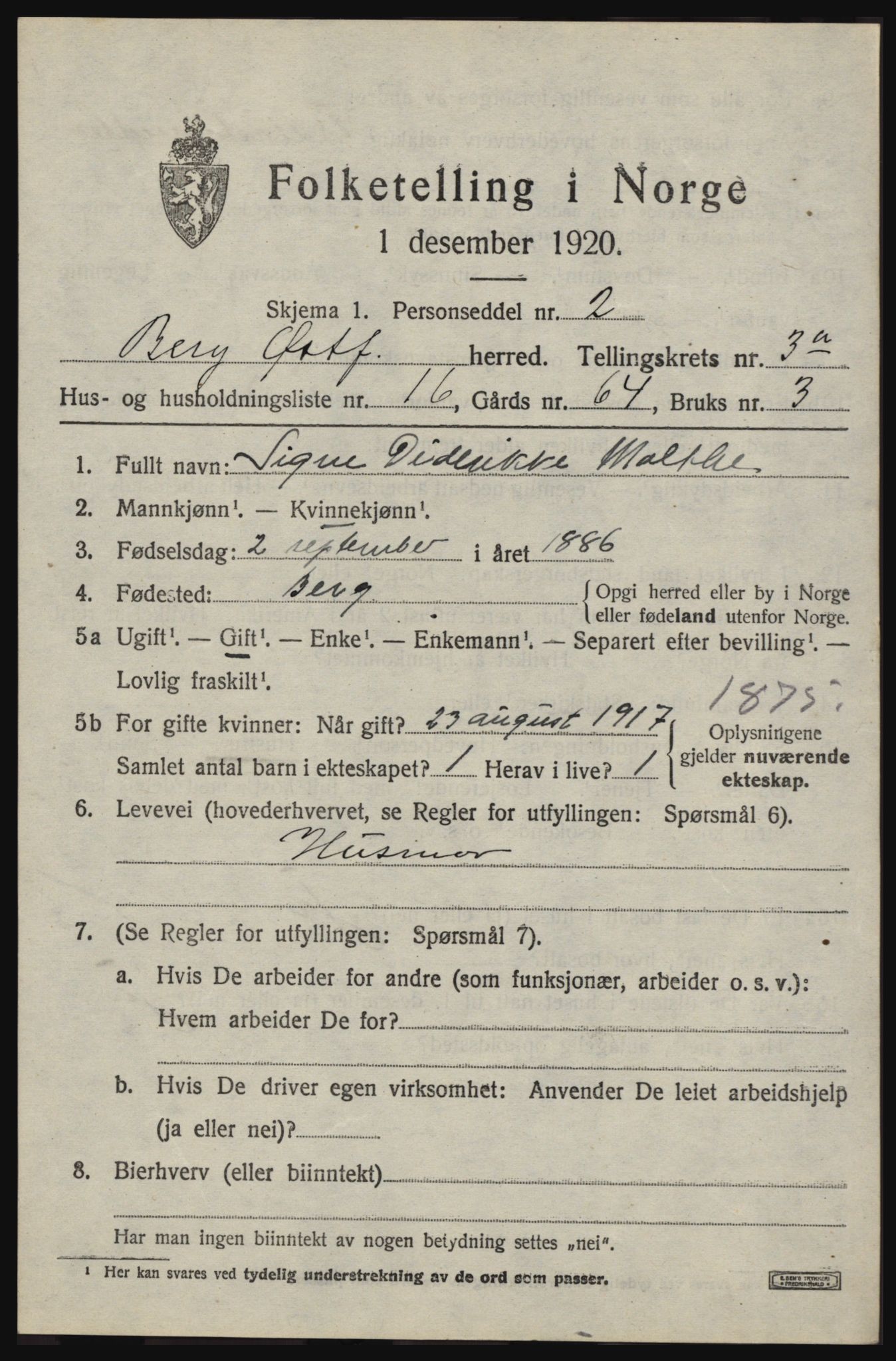 SAO, 1920 census for Berg, 1920, p. 4943