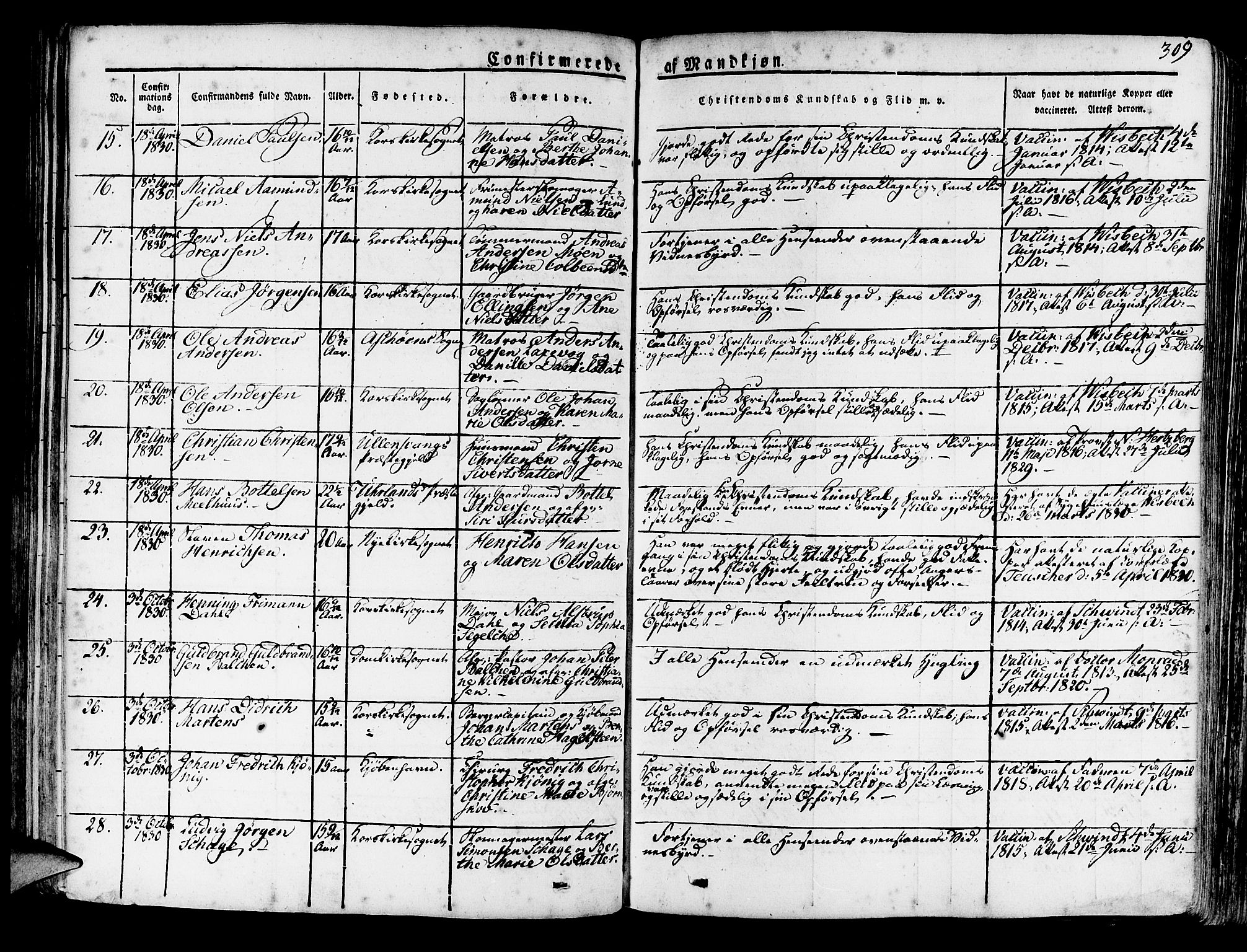 Korskirken sokneprestembete, AV/SAB-A-76101/H/Haa/L0014: Parish register (official) no. A 14, 1823-1835, p. 309